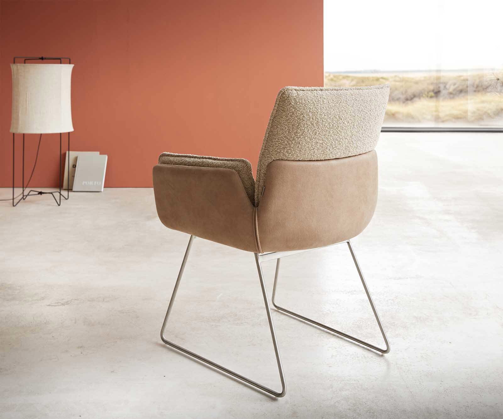 Chaise-de-salle-à-manger Nela-Flex tissu mixte couleur boue pied trapèze acier inoxydable brossé 4 Chaise-de-salle-à-manger Nela-Flex tissu mixte couleur boue pied trapèze acier inoxydable brossé 4