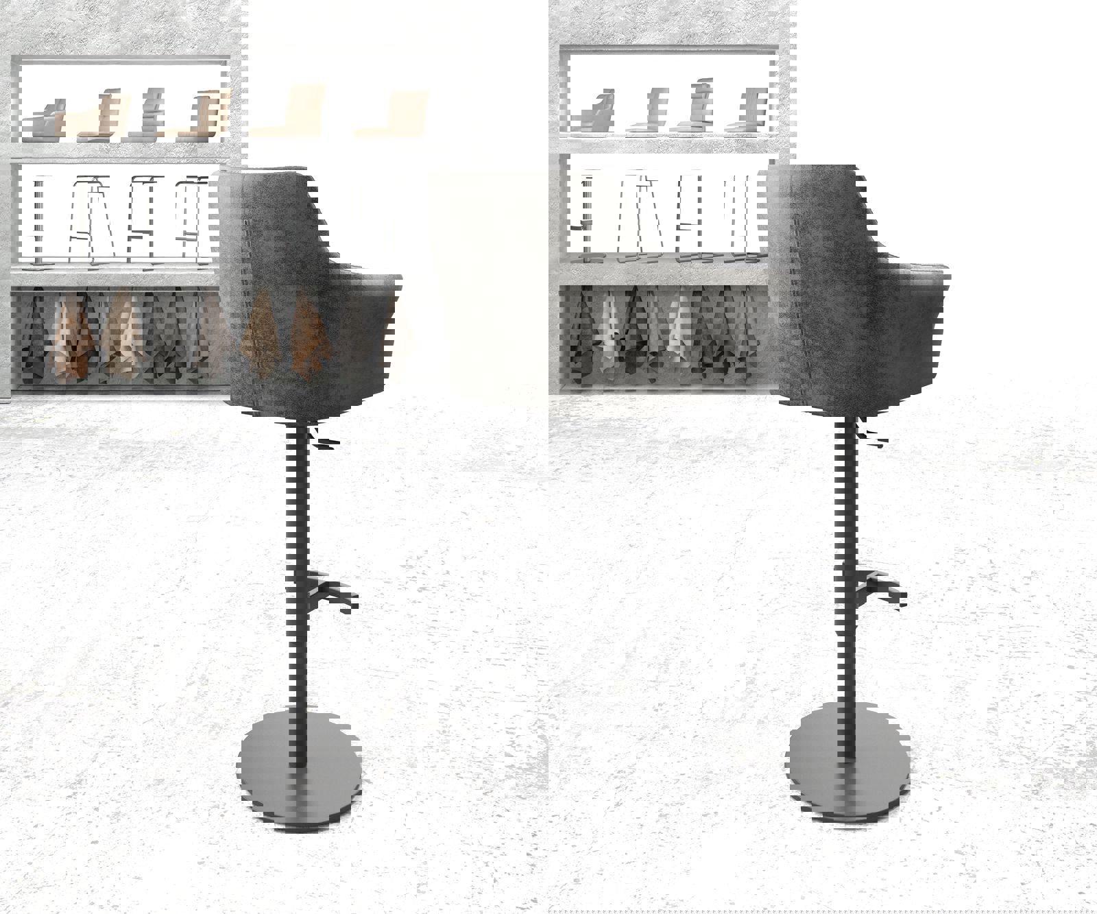 Chaise-de-bar Yulo-Flex vintage gris base tournante réglable en haut métal 2 Chaise-de-bar Yulo-Flex vintage gris base tournante réglable en haut métal 2