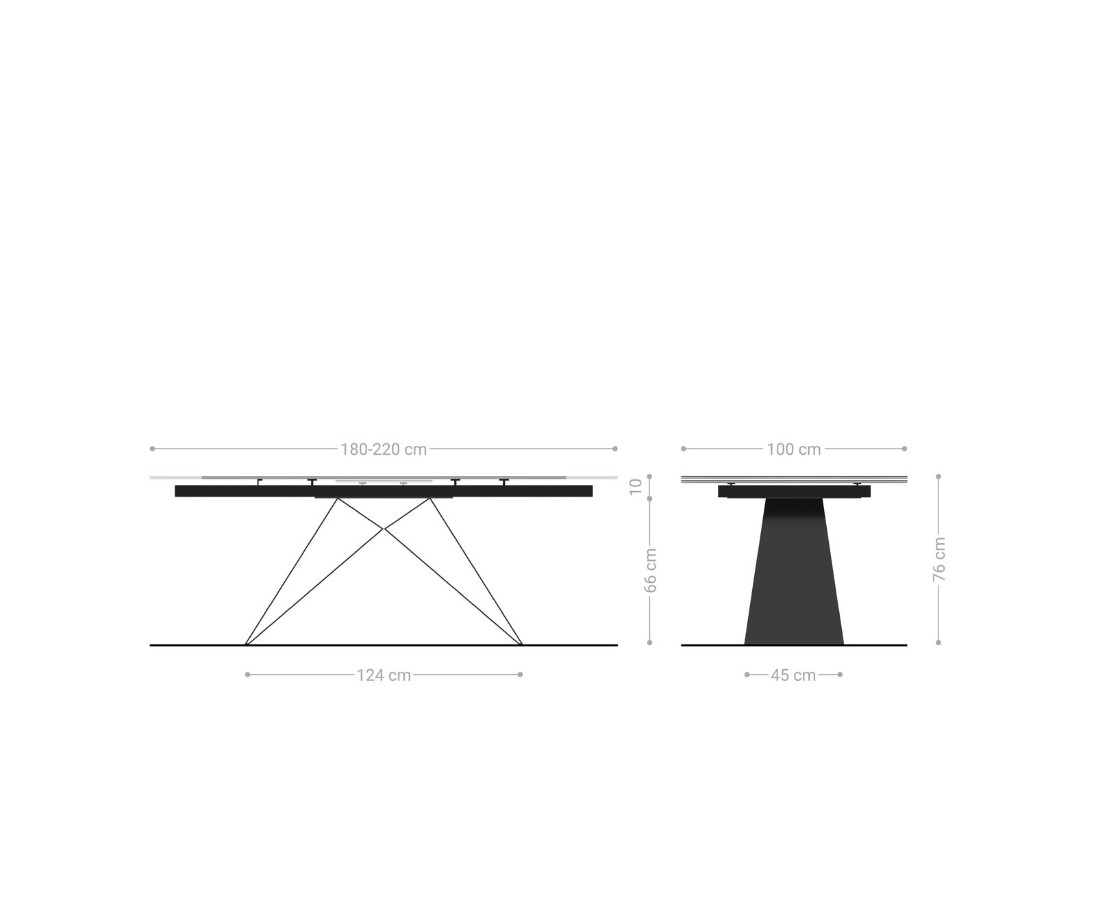 Table à manger Edge 180-220x100 céramique Minas mélange blanc-beige cadre en V acier plat noir extensible 8