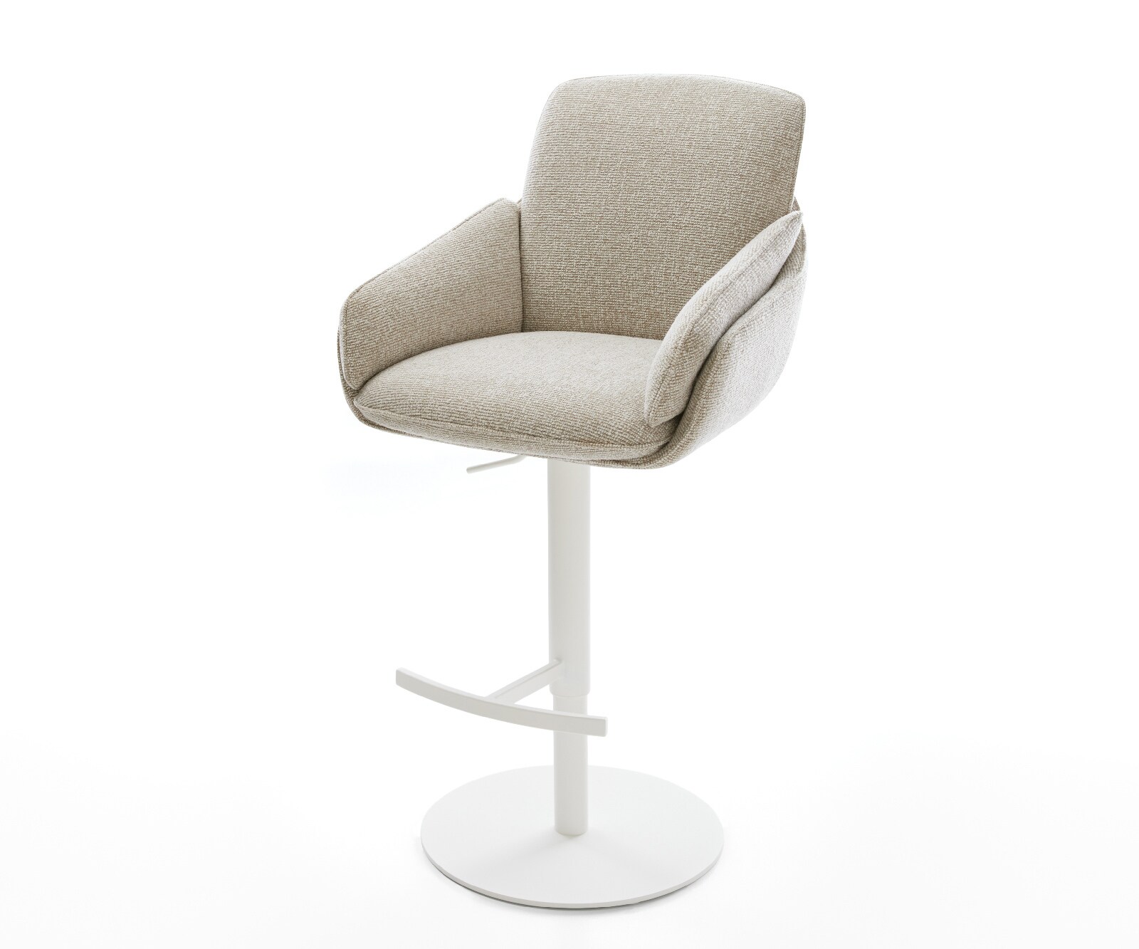 Chaise-de-bar Luan-Flex Tissu tissé doux Beige Pied pivotant réglable en hauteur blanc Blanc