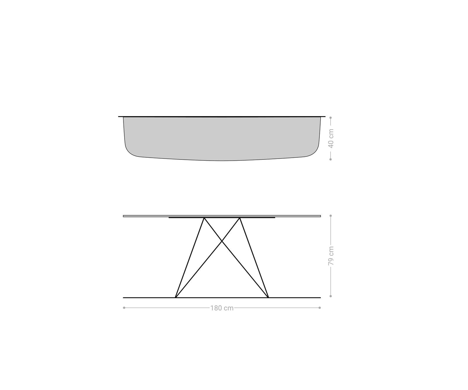 Console Edge forme bateau 180x40 cm Céramique Onyx Pearl Velio Métal Effektfinish Titan 8