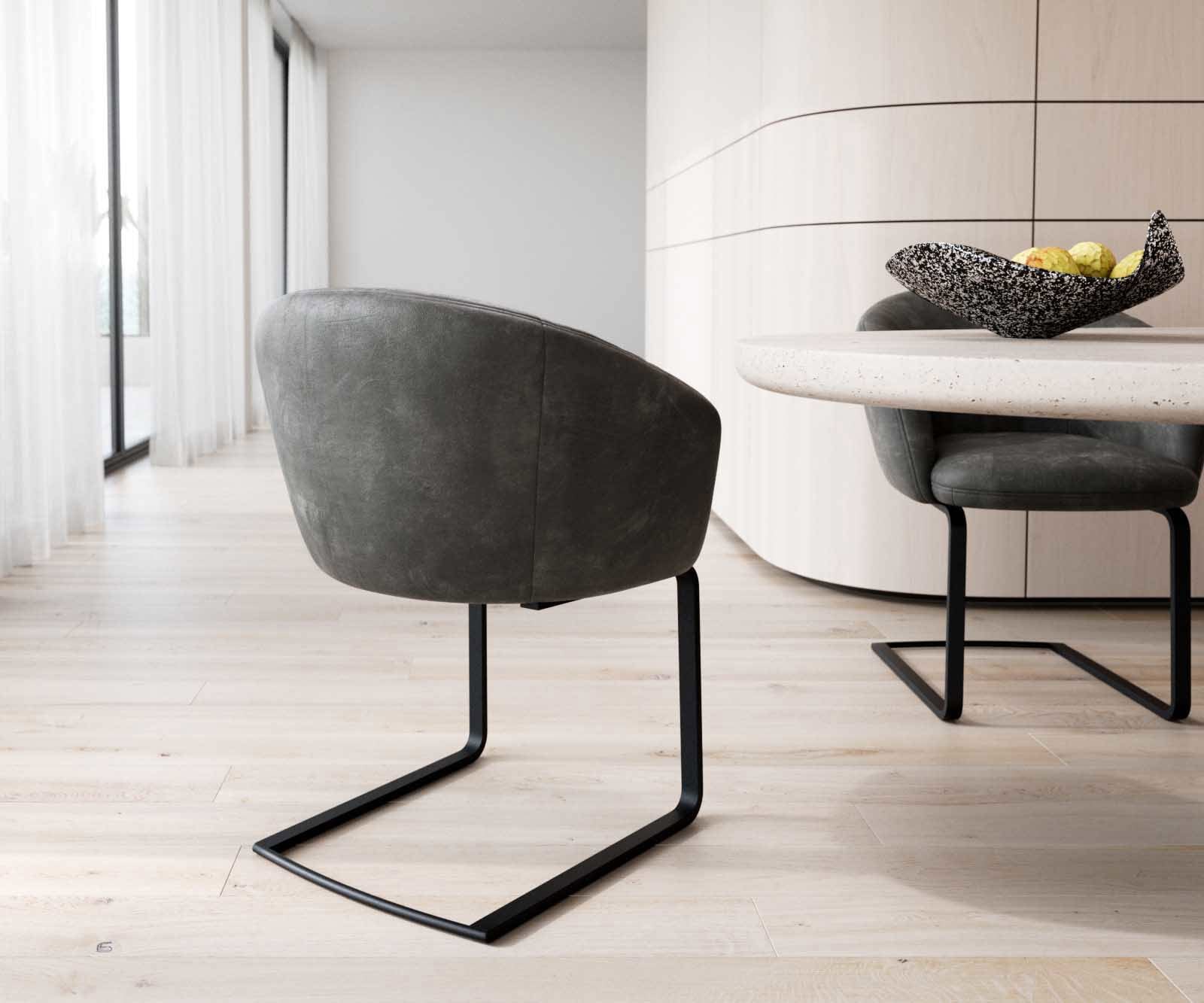 Cantilever Caja-Flex avec accoudoirs microvelours anthracite vintage pied cantilever plat noir ressorts ensachés 4 Cantilever Caja-Flex avec accoudoirs microvelours anthracite vintage pied cantilever plat noir ressorts ensachés 4