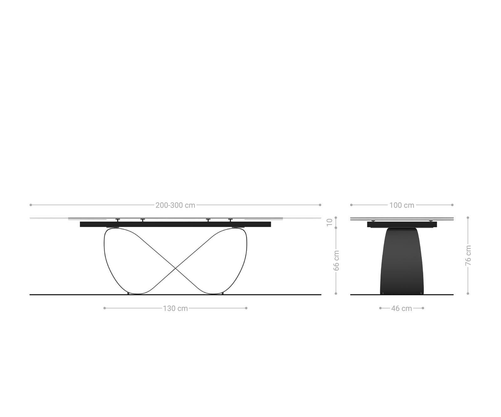 Table à manger Edge 200-300x100 cm Céramique Laminam®Statuarietto Blanc Infinity Métal Noir extensible 9