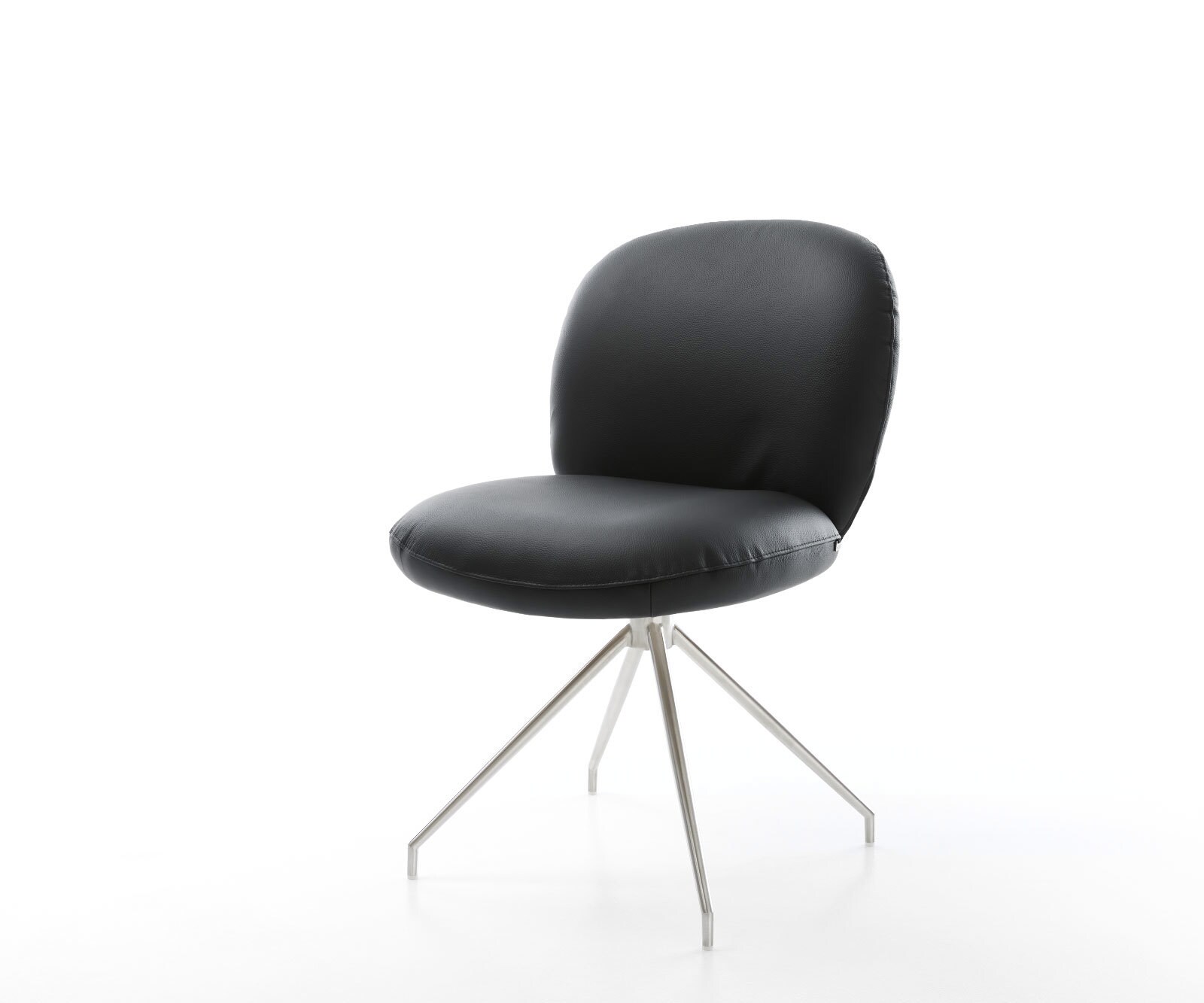 Chaise-pivotante Nube-Flex cuir de vache noir pied croisé conique acier inoxydable brossé pivotement sur 180° ressorts ensachés