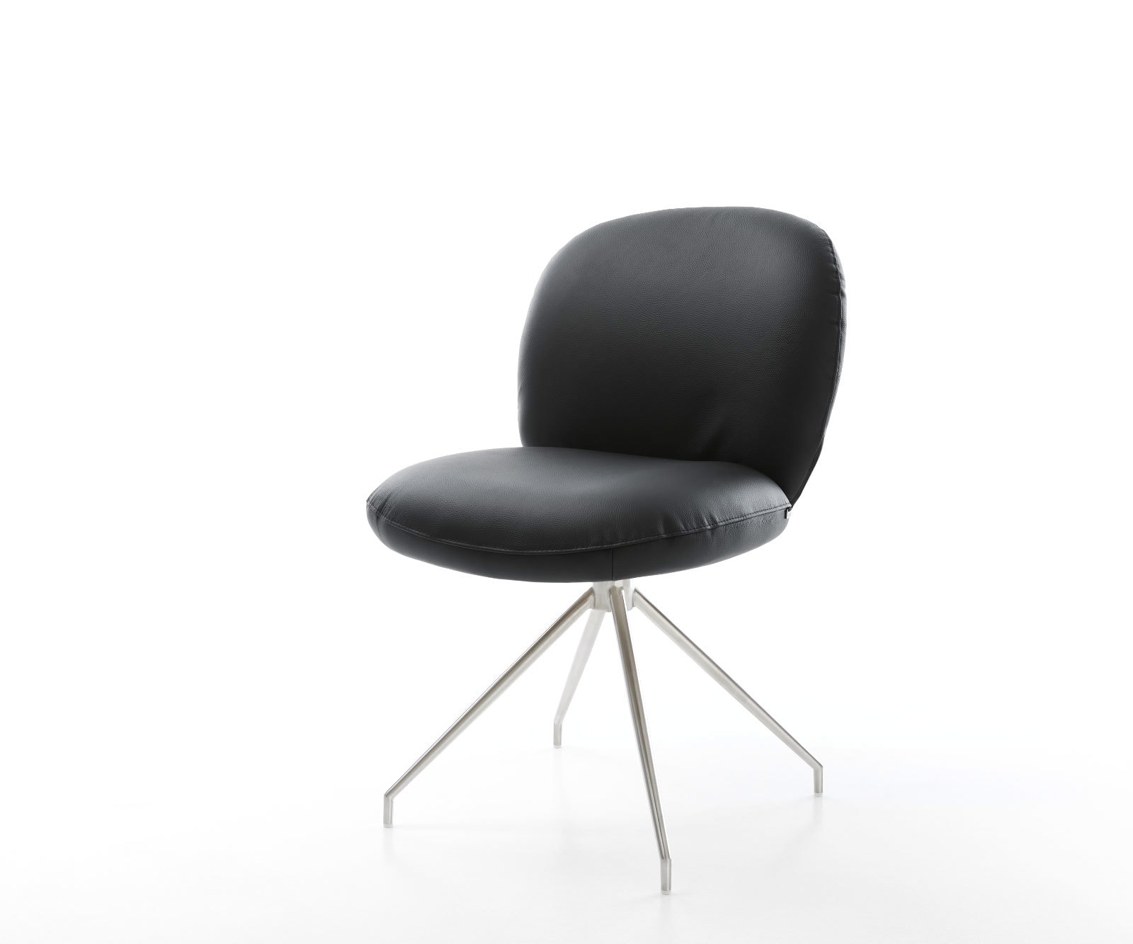 Chaise-pivotante Nube-Flex cuir de vache noir pied croisé conique acier inoxydable brossé pivotement sur 180° ressorts ensachés Chaise-pivotante Nube-Flex cuir de vache noir pied croisé conique acier inoxydable brossé pivotement sur 180° ressorts ensachés