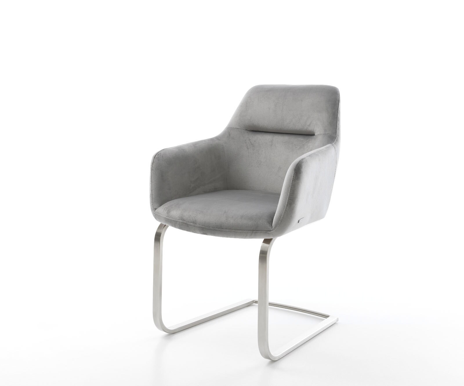 Cantilever Pejo-Flex velours gris pied cantilever plat acier inoxydable brossé ressorts ensachés