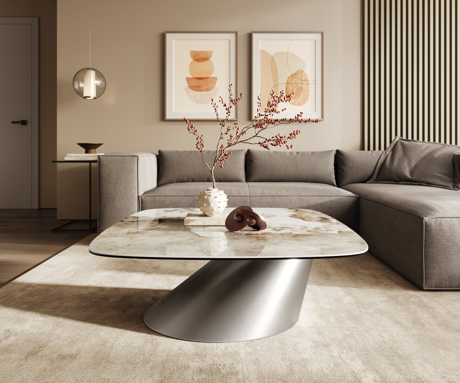 Table basse Edge Boot 90x90 cm céramique Minas Melange Conis acier inoxydable brossé 2