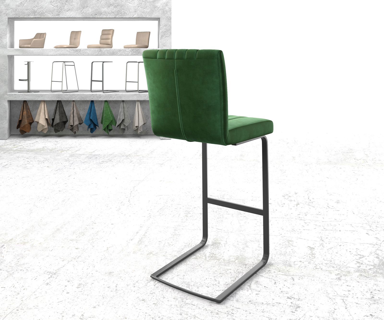 Chaise-de-bar Luiga-Flex velours vert chaise cantilever métal plat 2