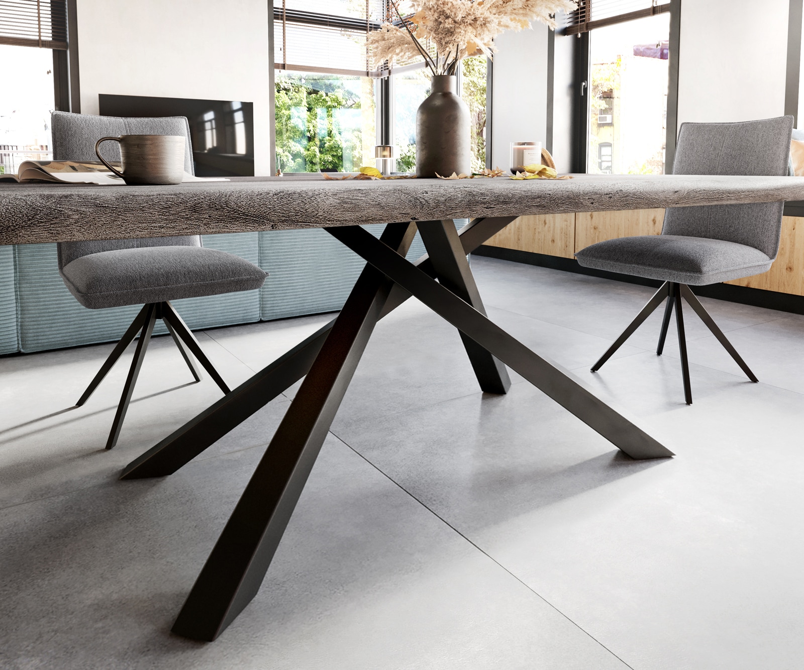 Table à manger Edge 200x100 XL acacia platine cadre croisé rectangle noir Live-Edge 4 Table à manger Edge 200x100 XL acacia platine cadre croisé rectangle noir Live-Edge 4