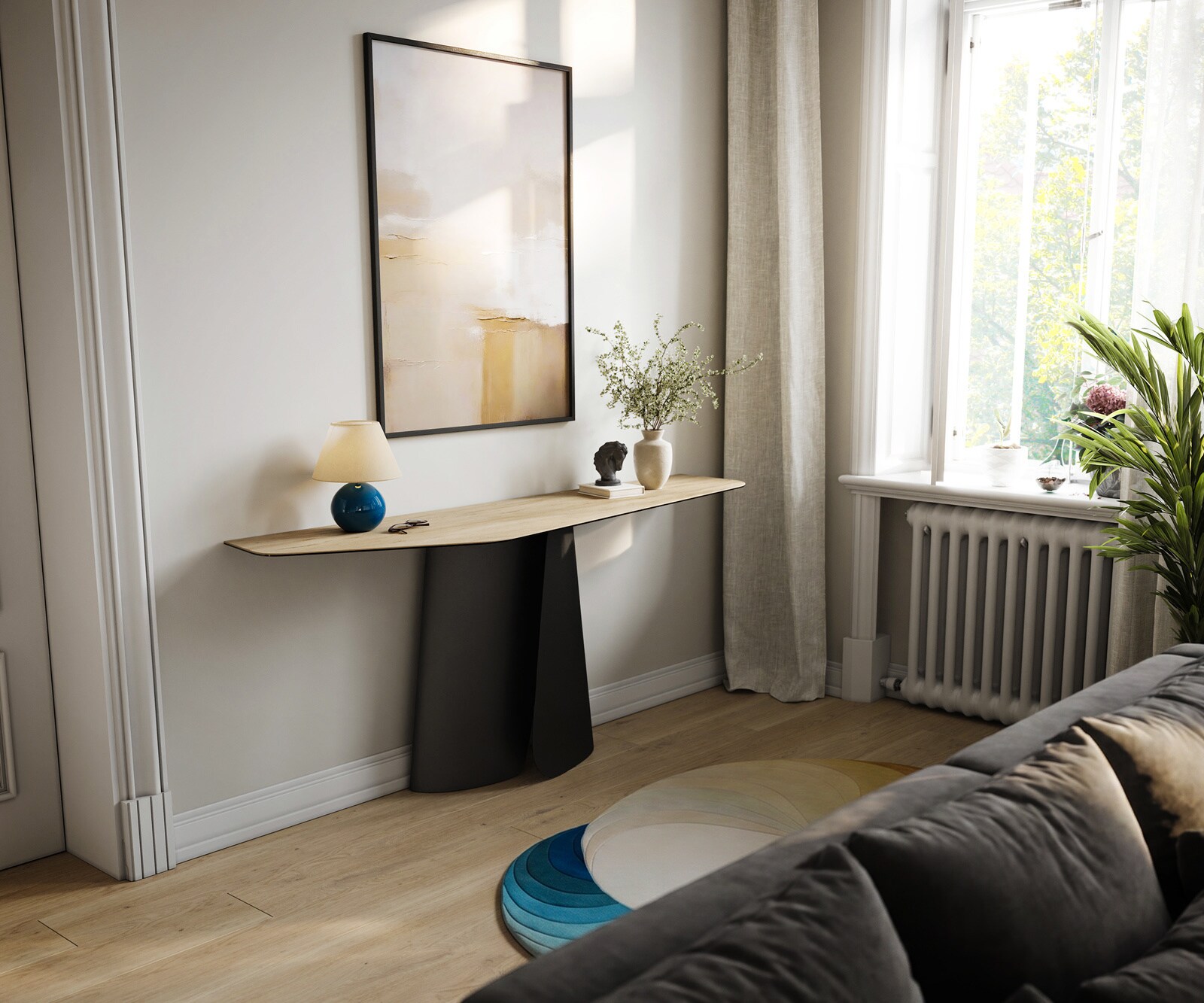 Console Edge Polygonal 180x50 cm Céramique Laminam® Sabbia Eichefarbig Livos Métal Noir 7