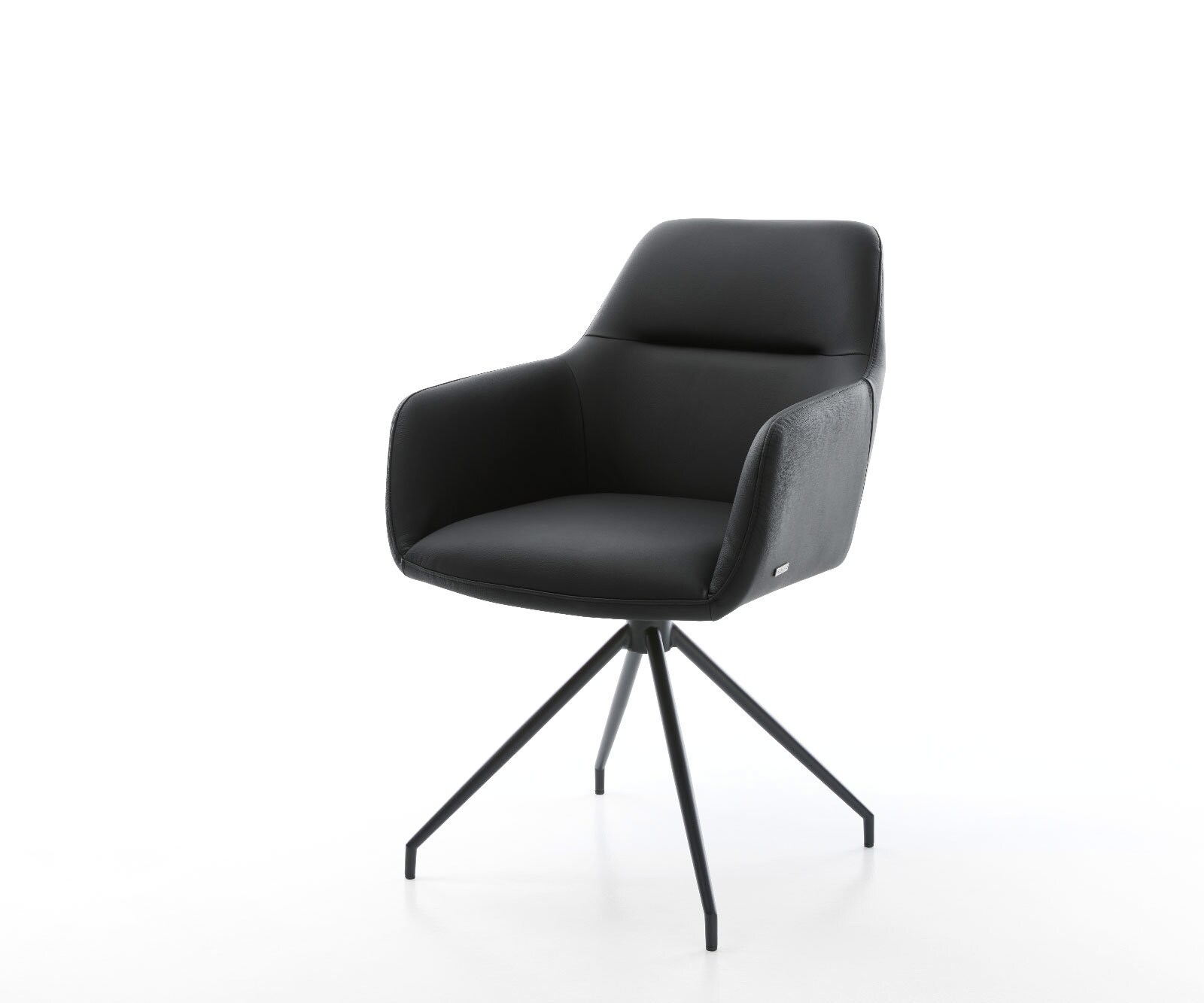 Chaise-de-salle-à-manger Pejo-Flex cuir de vache noir pied croisé conique noir ressorts ensachés