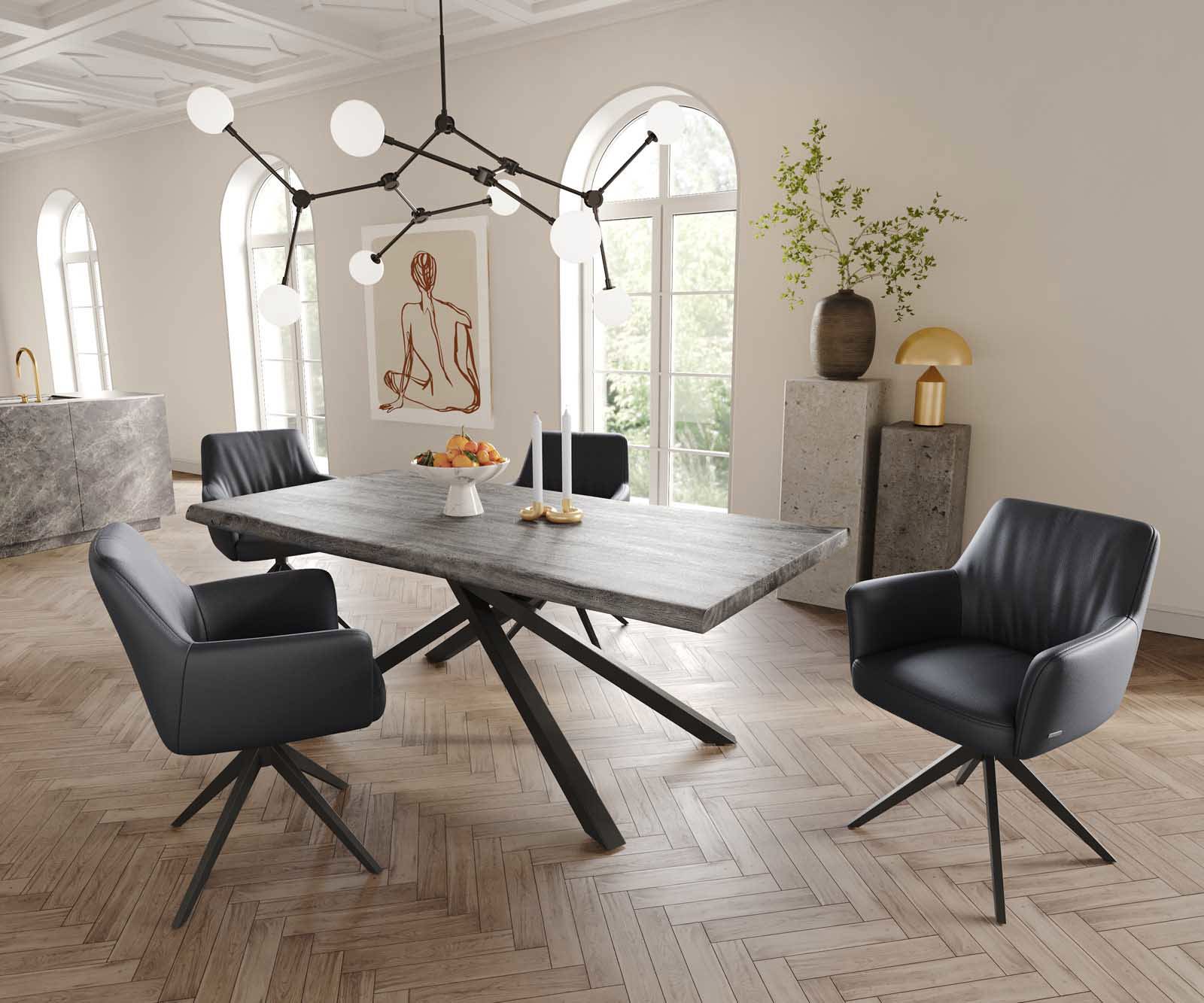Chaise-pivotante Xana-Flex avec accoudoirs cuir de vache noir pied croisé large noir pivotement sur 360° ressorts ensachés 4
