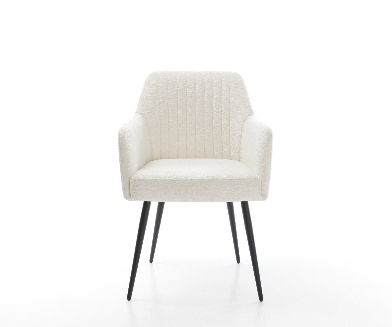 Chaise-de-salle-à-manger Greg-Flex bouclé doux beige 4 pieds coniques noir resorts ensachés 1