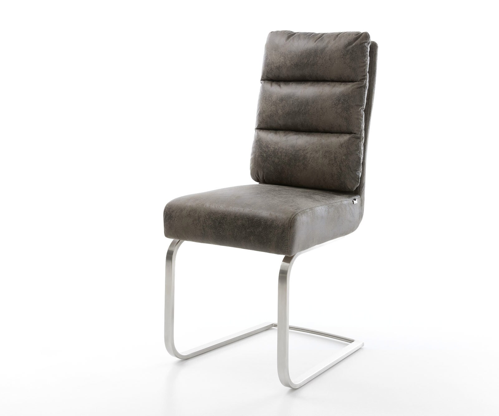 Cantilever Pela-Flex microvelours gris antique pied cantilever plat acier inoxydable brossé ressorts ensachés