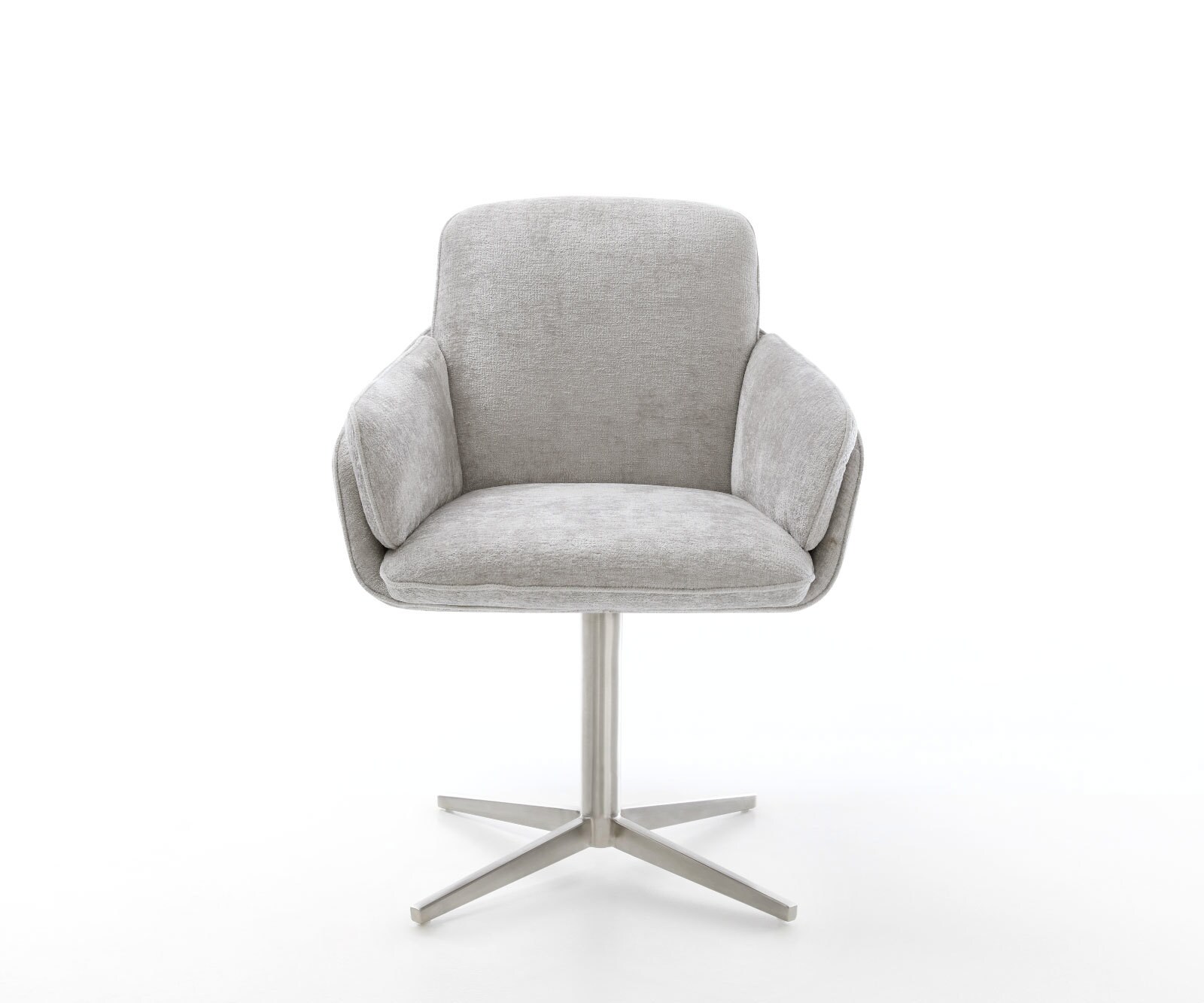 Chaise-pivotante Luan-Flex avec accoudoirs chenille gris argenté pied de chaise 4 branches acier inoxydable brossé pivotement sur 360° 1 Chaise-pivotante Luan-Flex avec accoudoirs chenille gris argenté pied de chaise 4 branches acier inoxydable brossé pivotement sur 360° 1