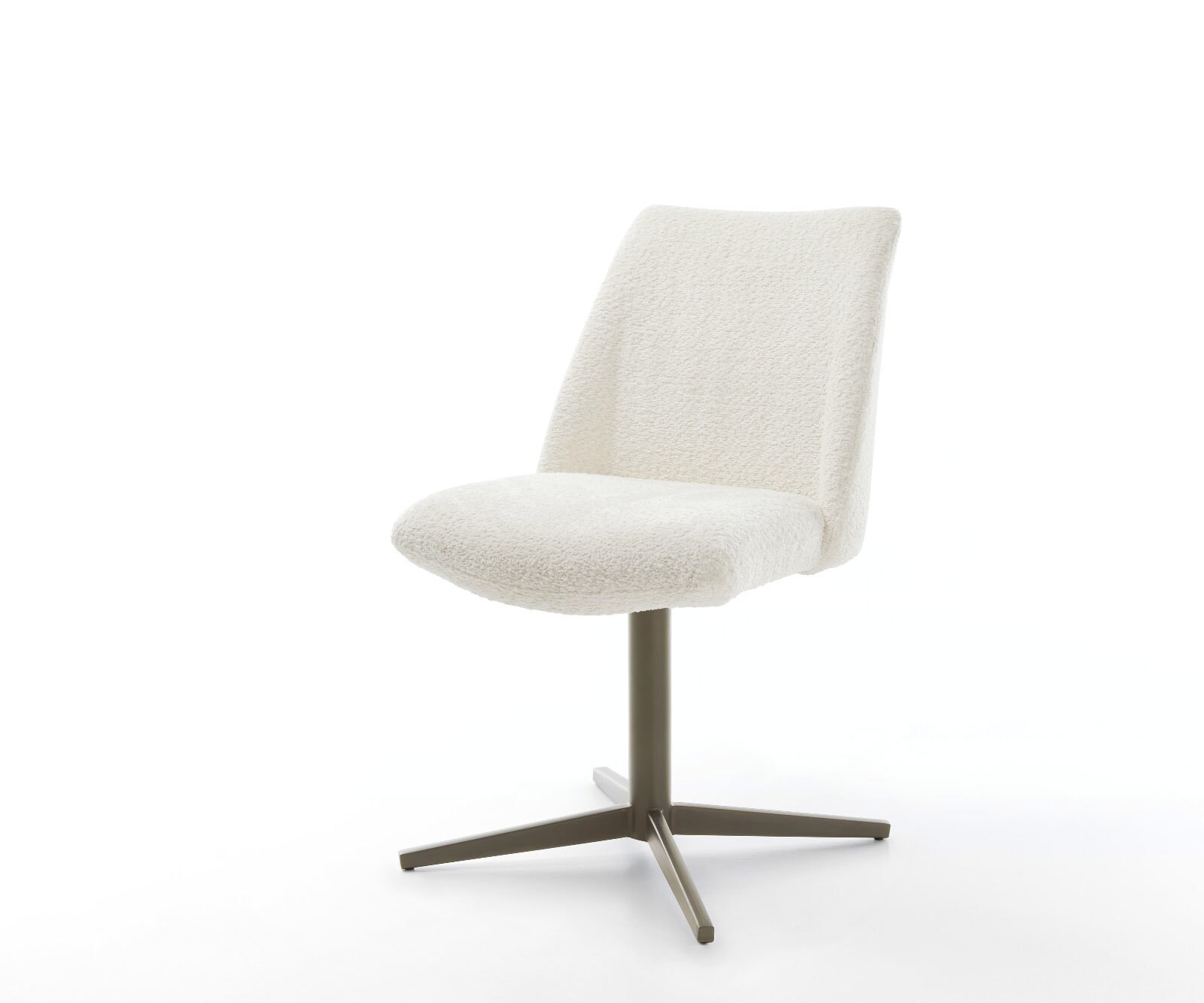 Chaise-pivotante Elso-Flex bouclé blanc pied de chaise 4 branches aspect titane pivotement sur 360° ressorts ensachés