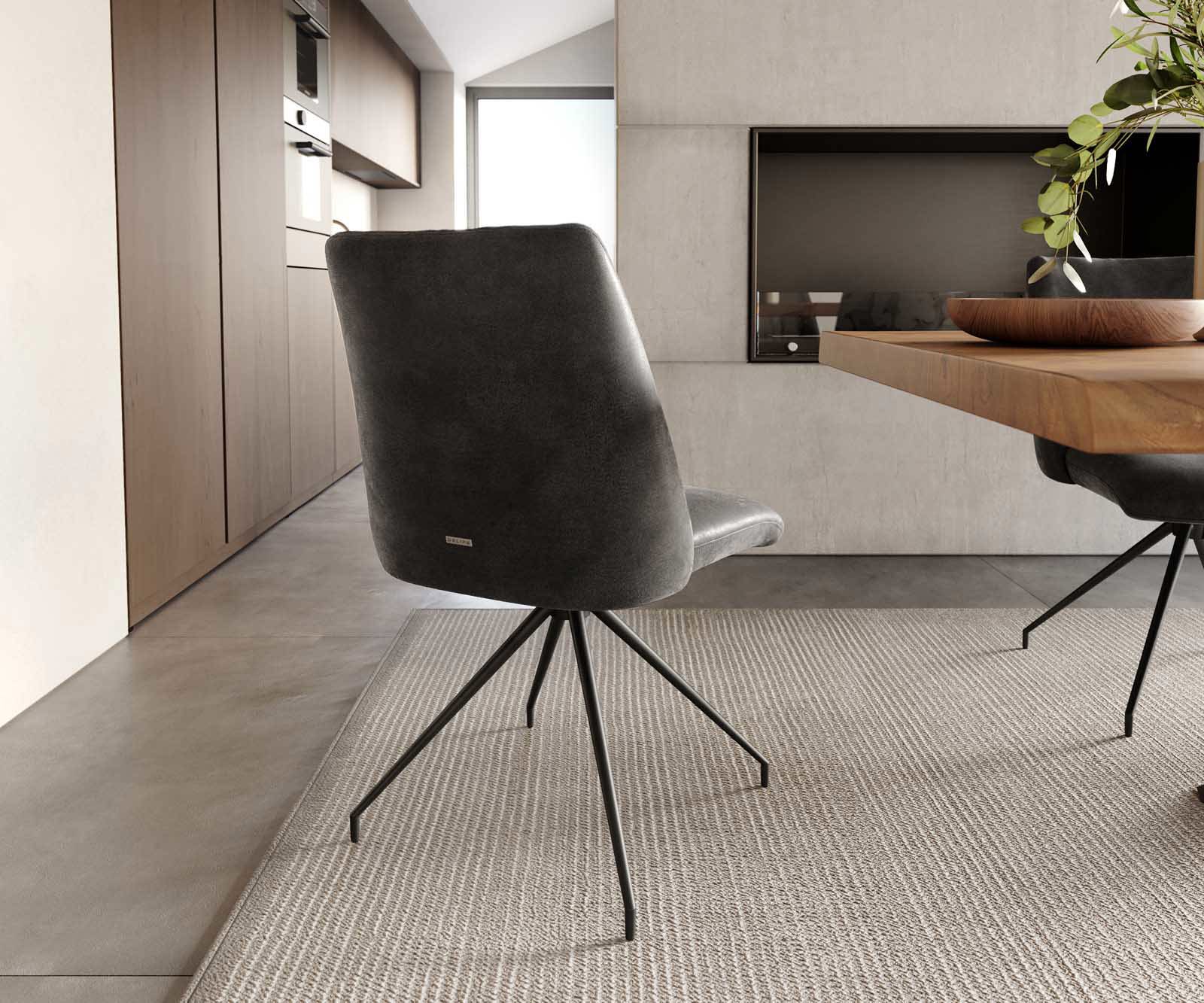Chaise-pivotante Elso-Flex microvelours anthracite vintage pied croisé conique noir pivotement sur 180° ressorts ensachés 3