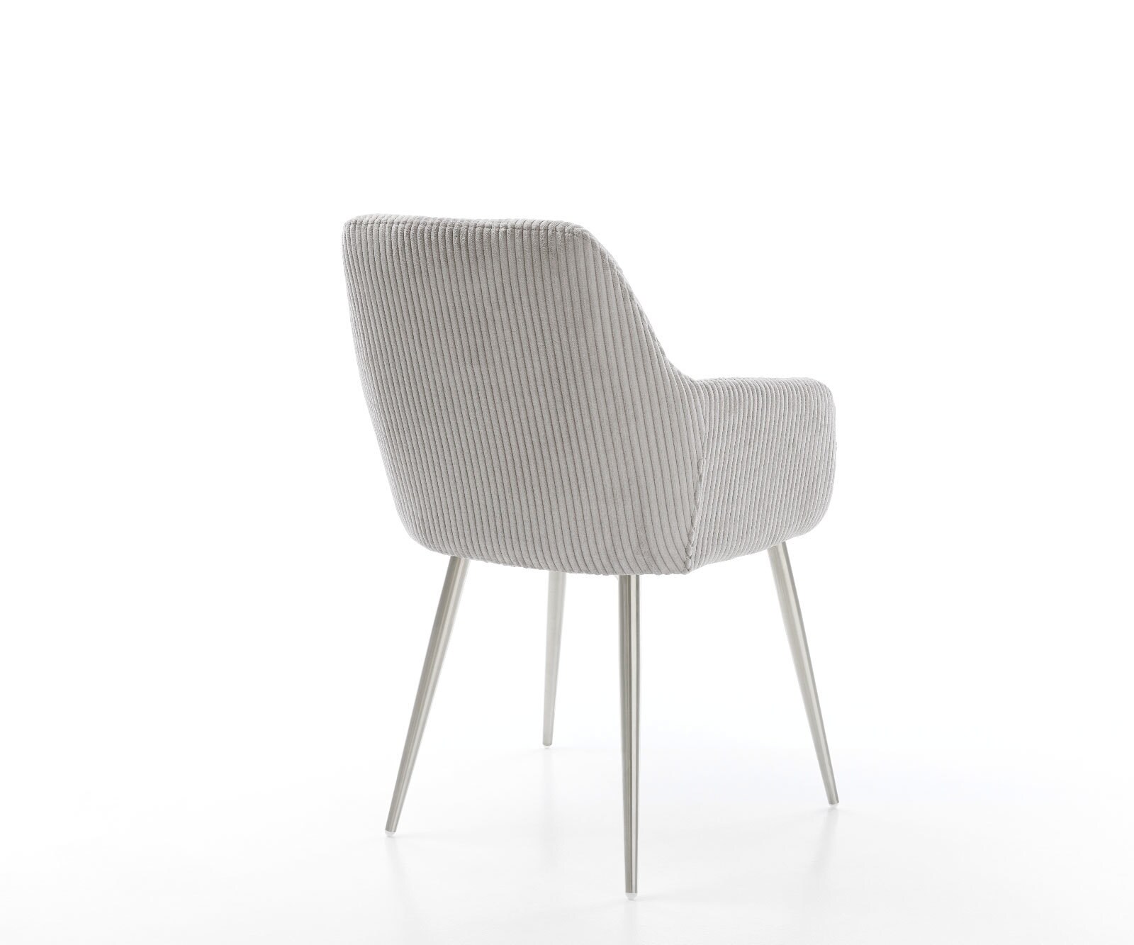 Chaise-de-salle-à-manger Pejo-Flex côtelé gris argenté 4 pieds coniques acier inoxydable brossé ressorts ensachés 4