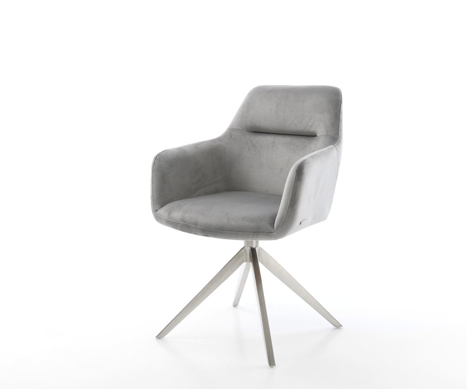 Chaise-pivotante Pejo-Flex velours gris pied croisé large acier inoxydable brossé pivotement sur 360° fonction bascule ressorts ensachés