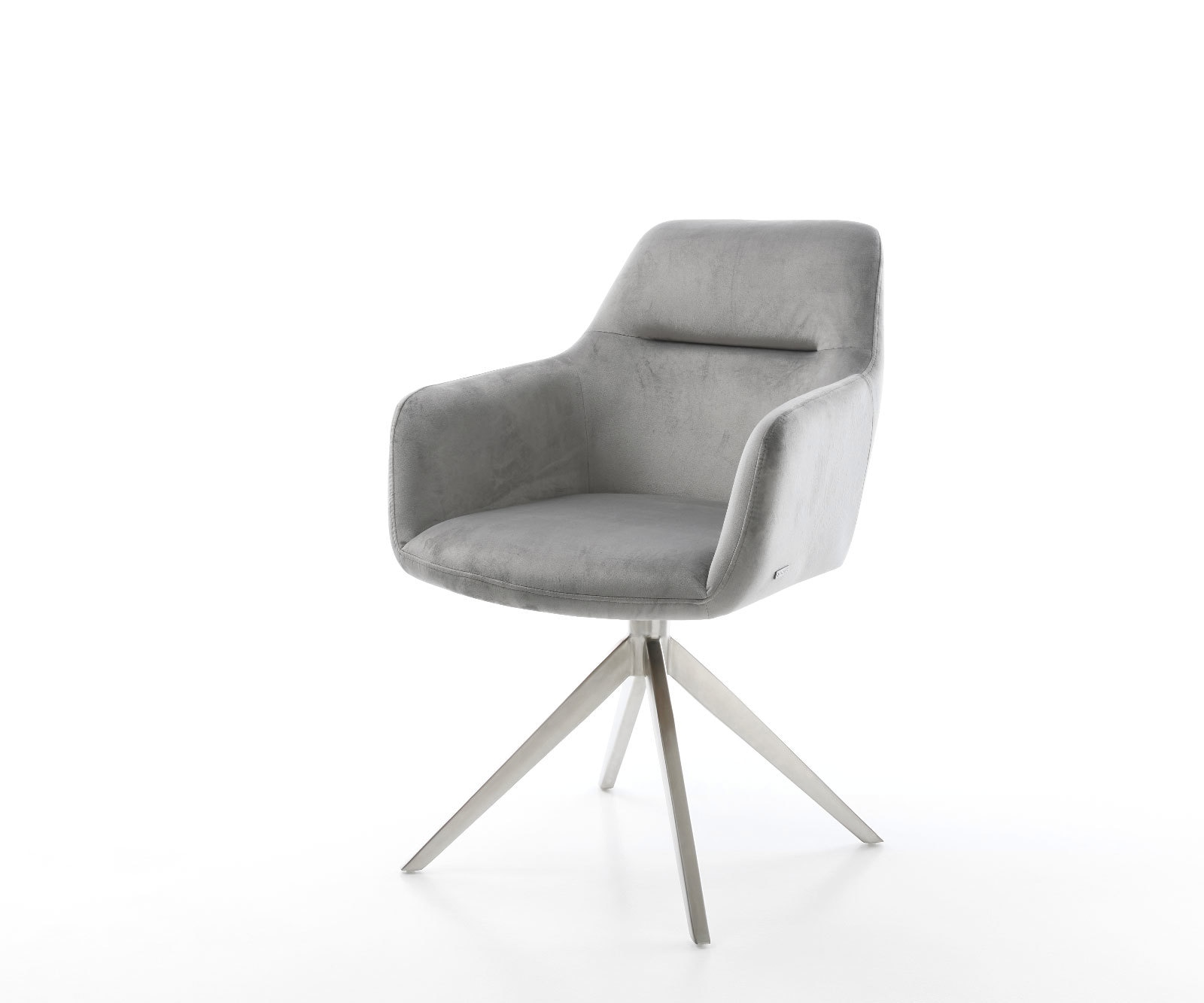 Chaise-pivotante Pejo-Flex velours gris pied croisé large acier inoxydable brossé pivotement sur 360° fonction bascule ressorts ensachés Chaise-pivotante Pejo-Flex velours gris pied croisé large acier inoxydable brossé pivotement sur 360° fonction bascule ressorts ensachés