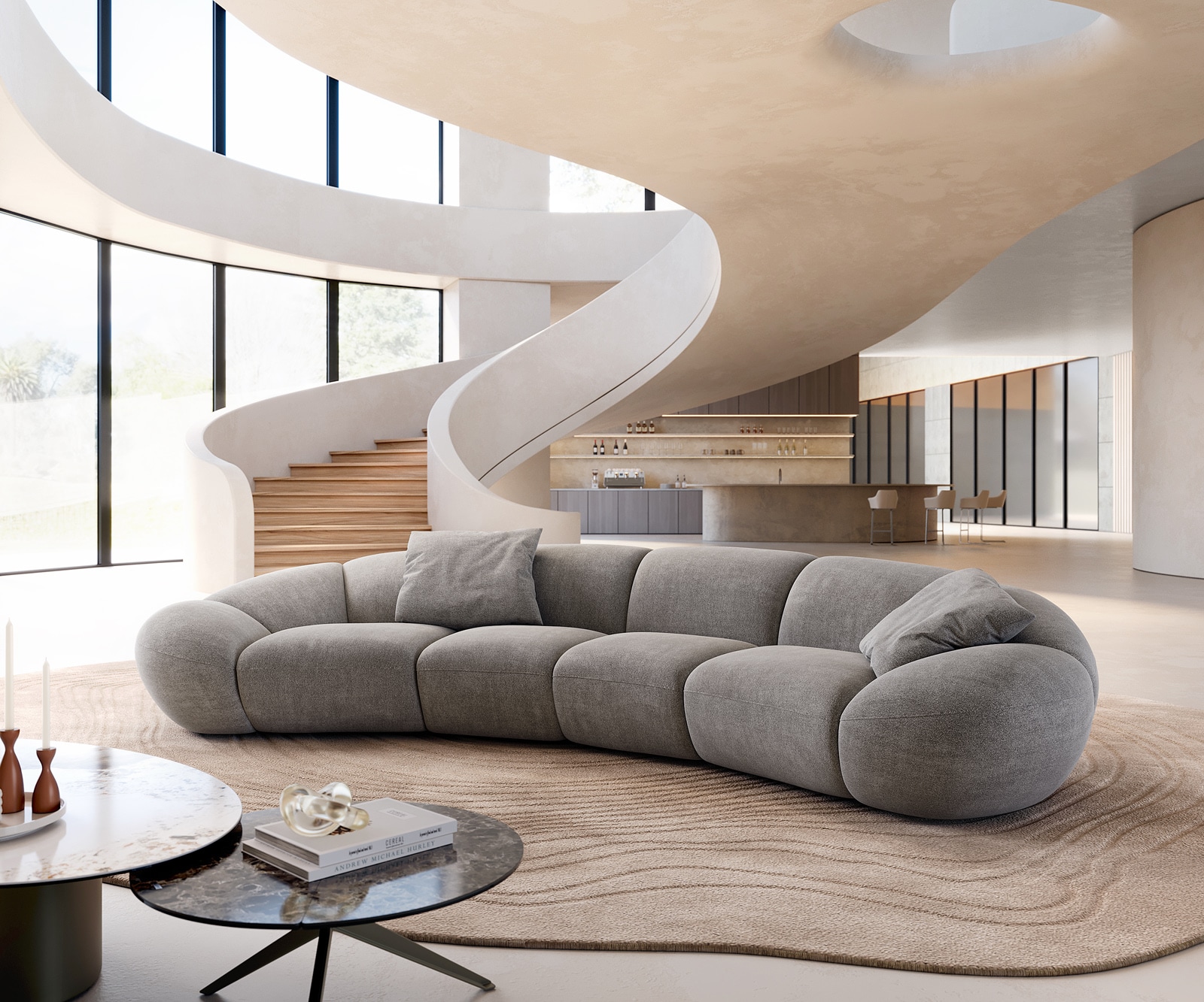 Bigsofa Lunna 360x175 cm Tissu structuré Soft Gris 2 coussins 1 Bigsofa Lunna 360x175 cm Tissu structuré Soft Gris 2 coussins 1