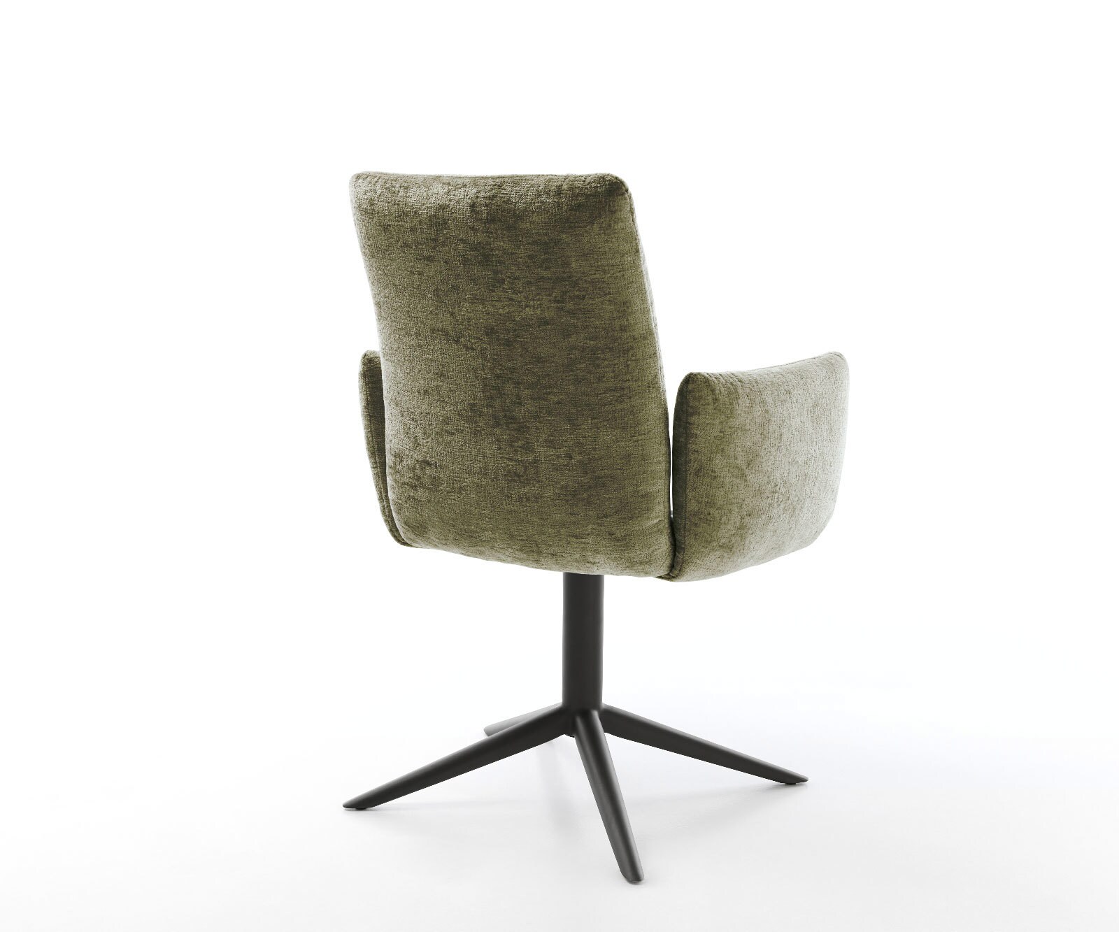 Chaise-pivotante Jova-Flex avec accoudoirs chenille olive pied de chaise 4 branches noir pivotement sur 360° fonction bascule ressorts ensachés 4