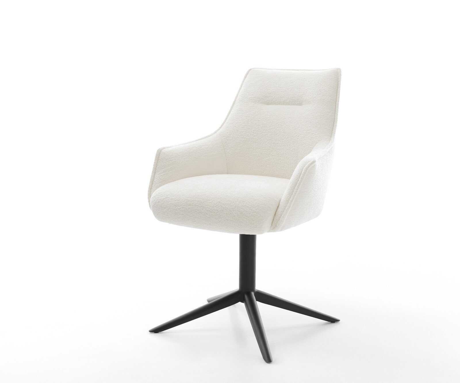 Chaise-pivotante Alja-Flex avec accoudoirs bouclé doux beige pied de chaise 4 branches noir pivotement sur 360° fonction bascule resorts ensachés 1