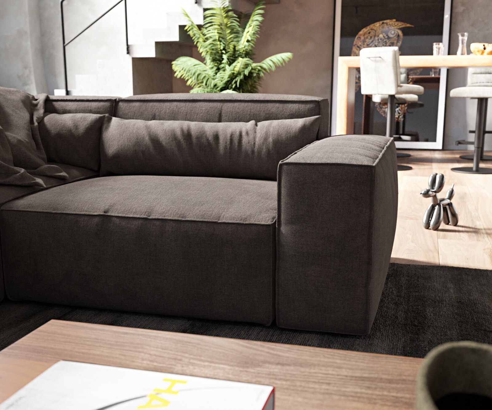 Canapé panoramique Sirpio 300x210 cm Microfibre Marron Kaki Recamiere variable avec Tabouret 5