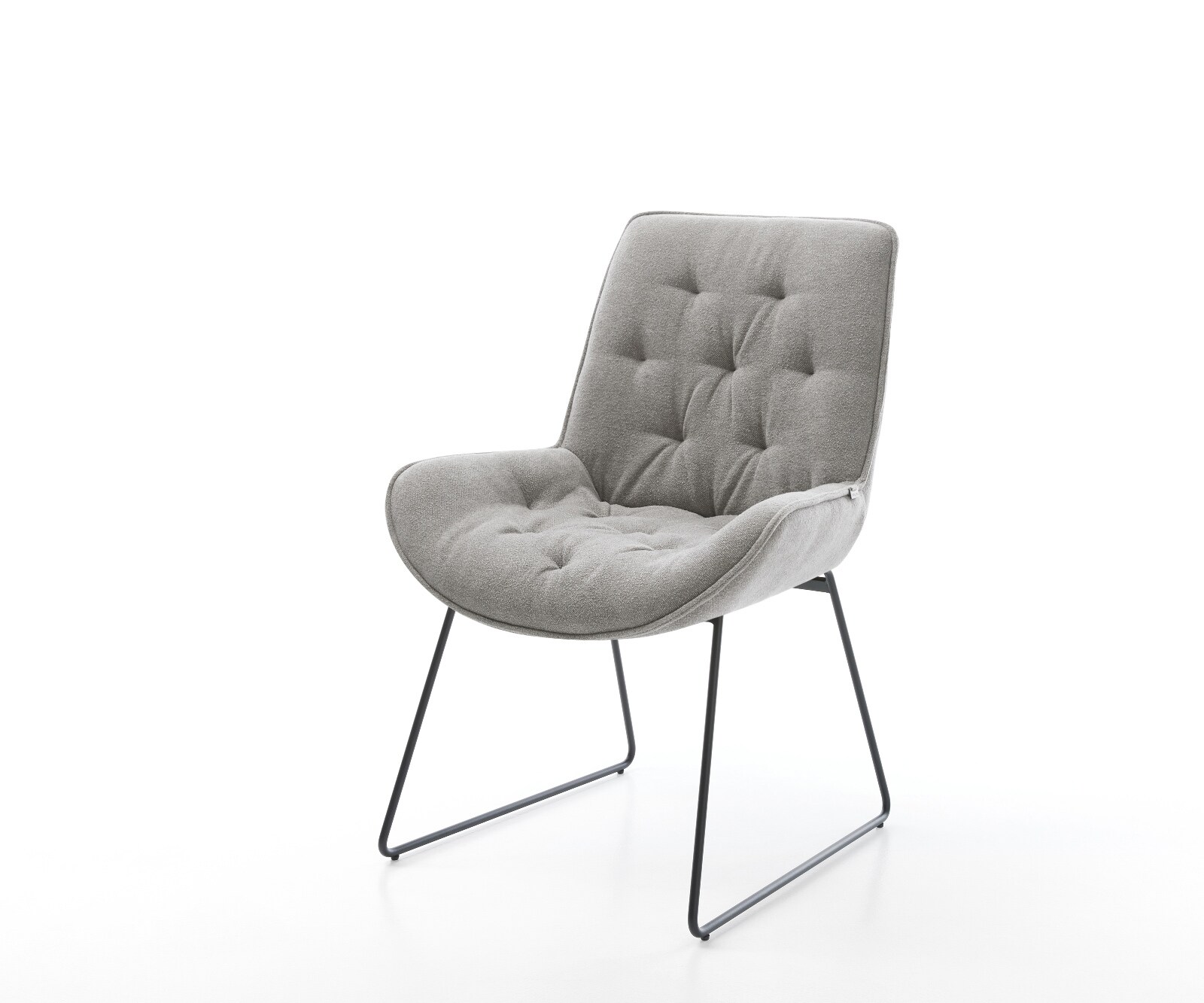 Chaise-de-salle-à-manger Taimi-Flex tissu structuré doux gris pied trapèze noir 1