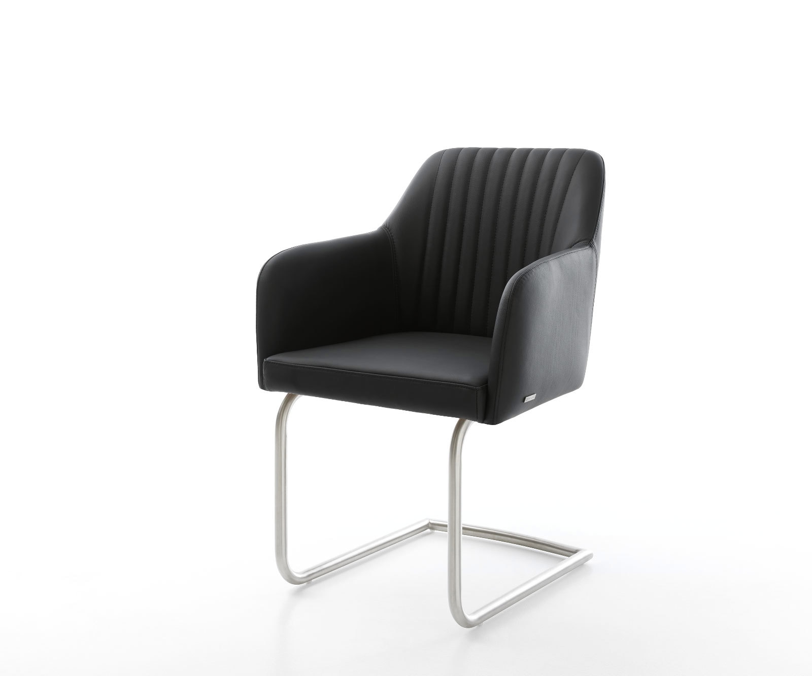 Cantilever Greg-Flex cuir de vache noir pied cantilever rond acier inoxydable brossé ressorts ensachés Cantilever Greg-Flex cuir de vache noir pied cantilever rond acier inoxydable brossé ressorts ensachés