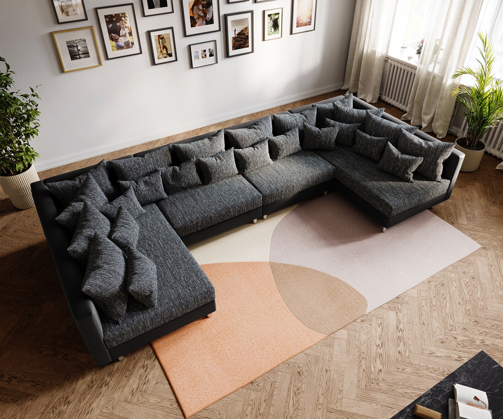 Canapé-Panoramique Clovis XL noir canapé modulable extensible 3