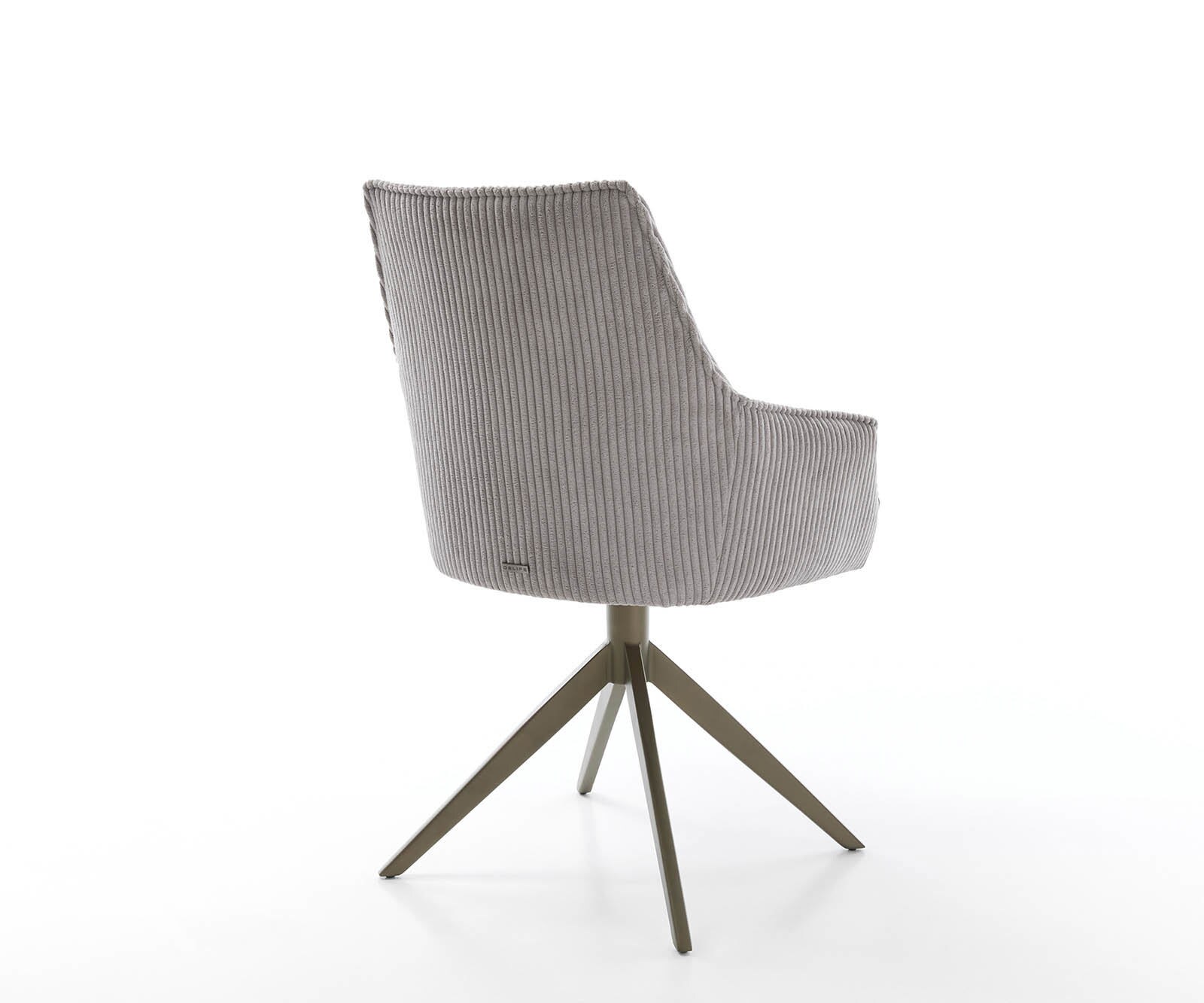 Chaise-pivotante Alja-Flex avec accoudoirs côtelé gris argenté pied croisé large aspect titane pivotement sur 360° ressorts ensachés 5