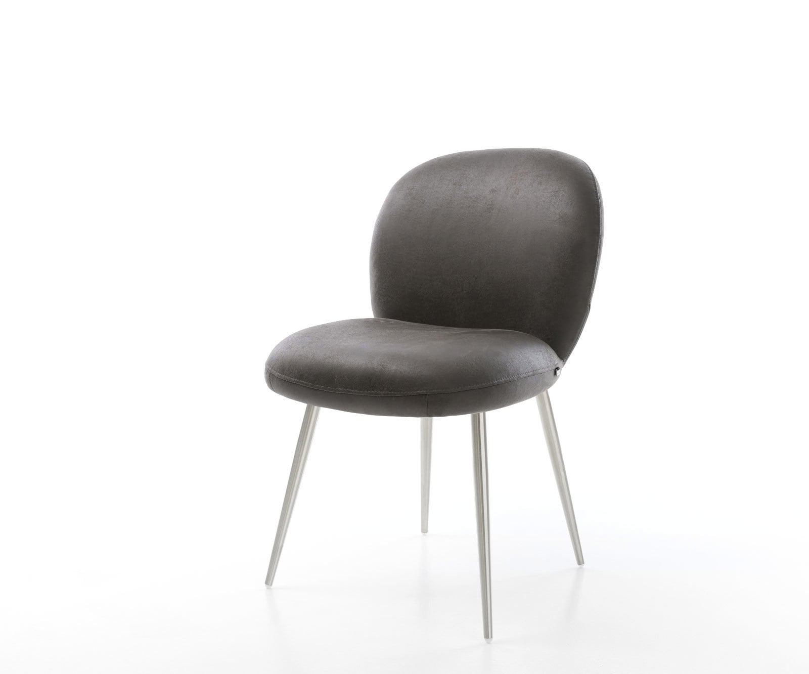 Chaise-de-salle-à-manger Nube-Flex microvelours anthracite vintage 4 pieds coniques acier inoxydable brossé ressorts ensachés Chaise-de-salle-à-manger Nube-Flex microvelours anthracite vintage 4 pieds coniques acier inoxydable brossé ressorts ensachés