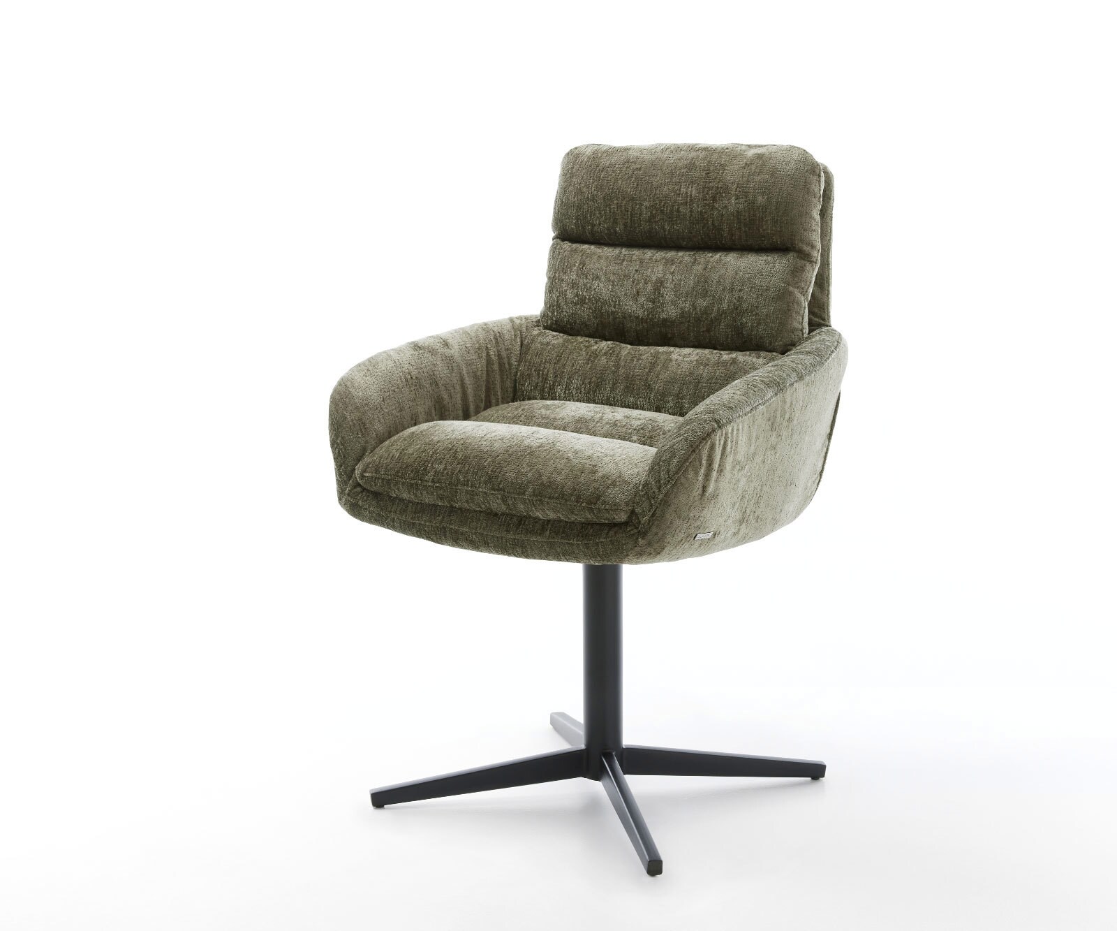Chaise-pivotante Abelia-Flex avec accoudoirs chenille olive pied de chaise 4 branches noir pivotement sur 360°