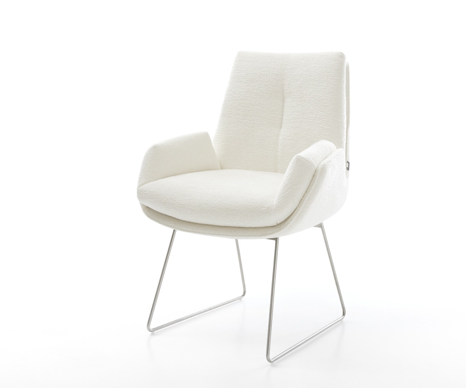 Chaise-de-salle-à-manger Clea-Flex bouclé doux beige pied trapèze acier inoxydable