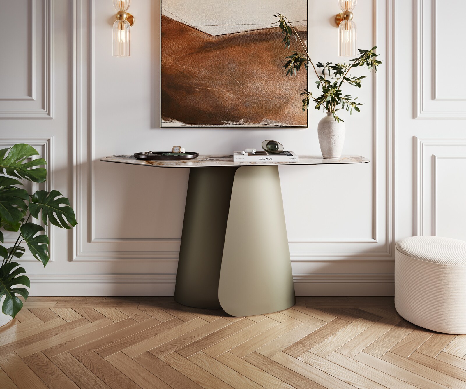 Console Edge Polygonal 140x50 cm Céramique Patagonia Poliert Livos Métal Effektfinish Titan 4