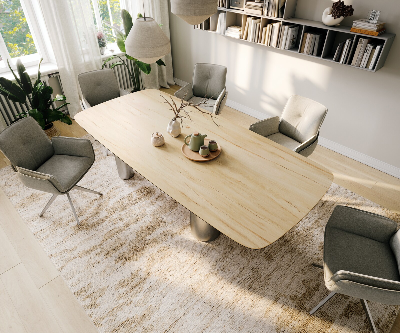 Table à manger Edge Boot 260x120 cm Céramique Laminam® Sabbia Eichefarbig Pilier Acier inoxydable gebürstet 4