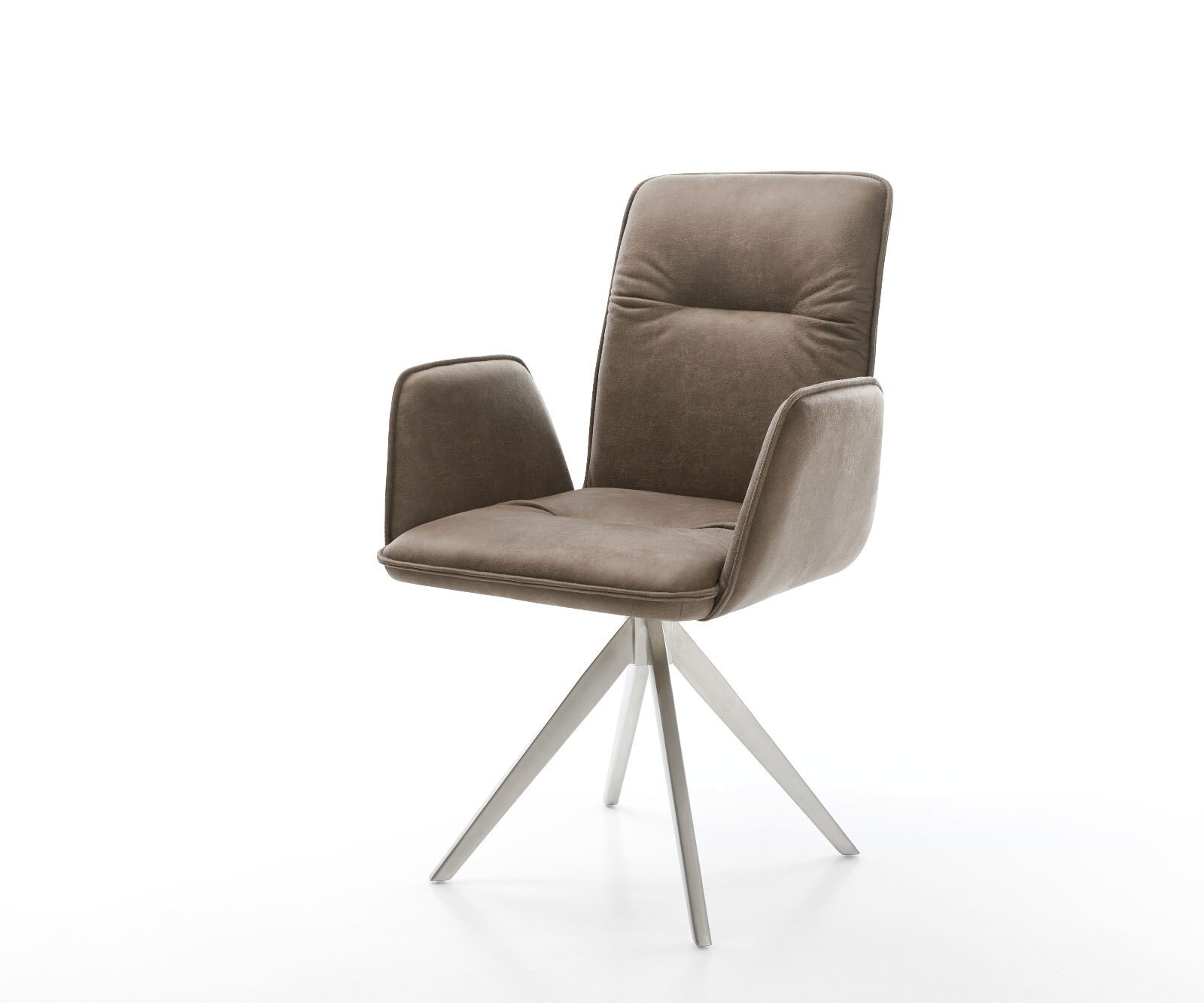 Chaise-de-salle-à-manger Vinja-Flex microvelours taupe vintage pied croisé angulaire acier inoxydable brossé