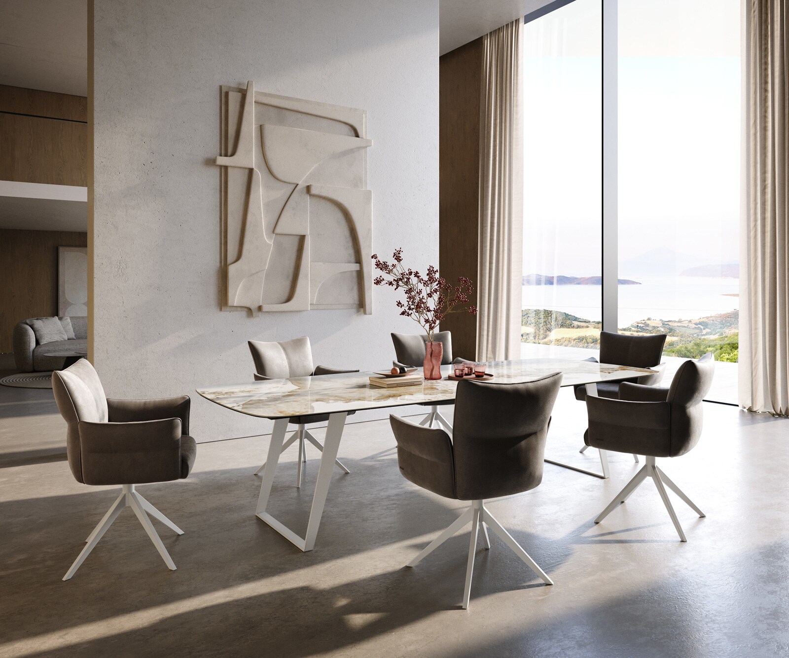 Table à manger Edge Boot 300x120 cm Céramique Minas Melange Blanc-Beige Métal Schräg Blanc 6