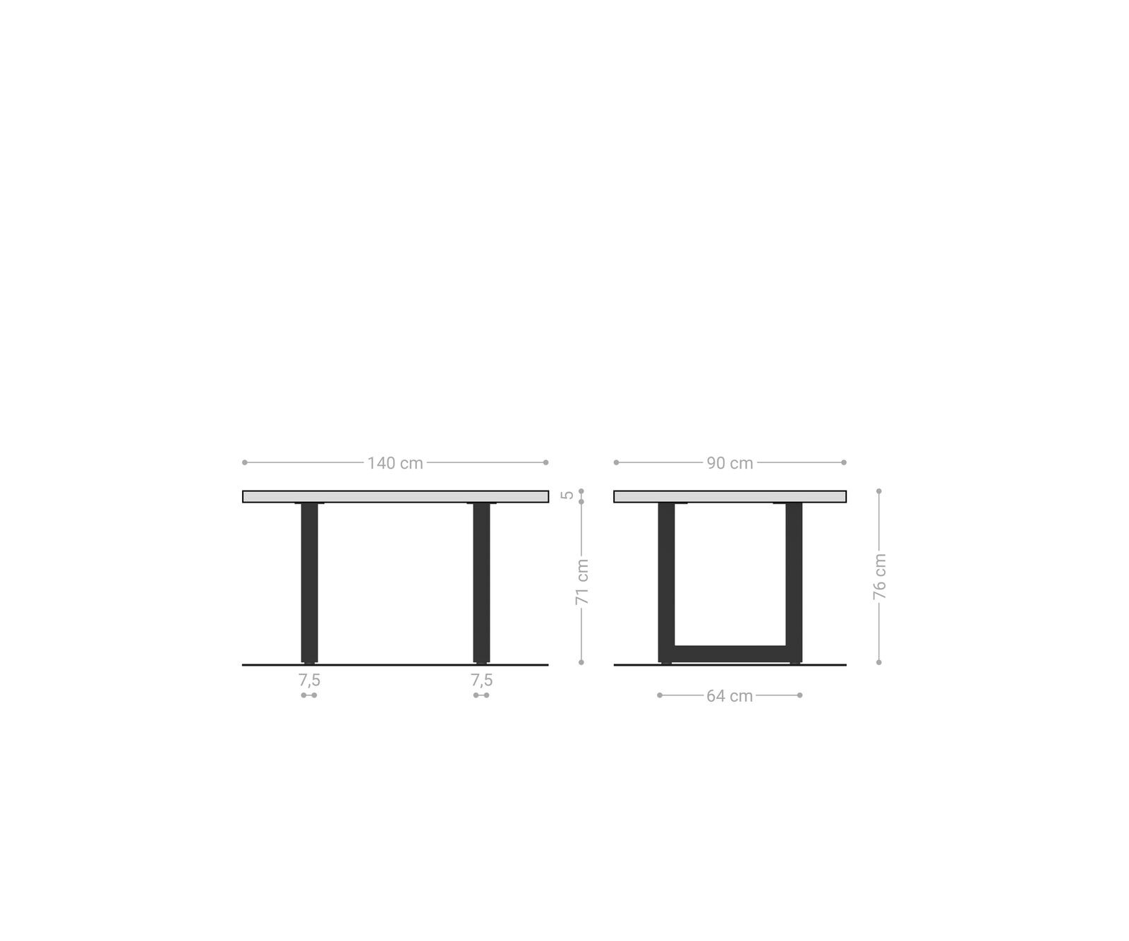 Table-à-manger Edge 140x90 XL acacia nature acier inoxydable large Live-Edge 6