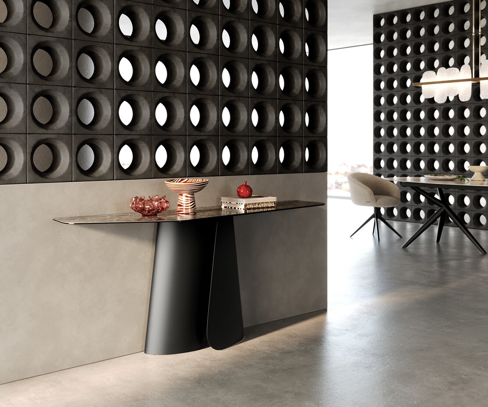 Console Edge Polygonal 180x50 cm Céramique Emperador Extra Lucidato Dunkelbraun Livos Métal Noir 7