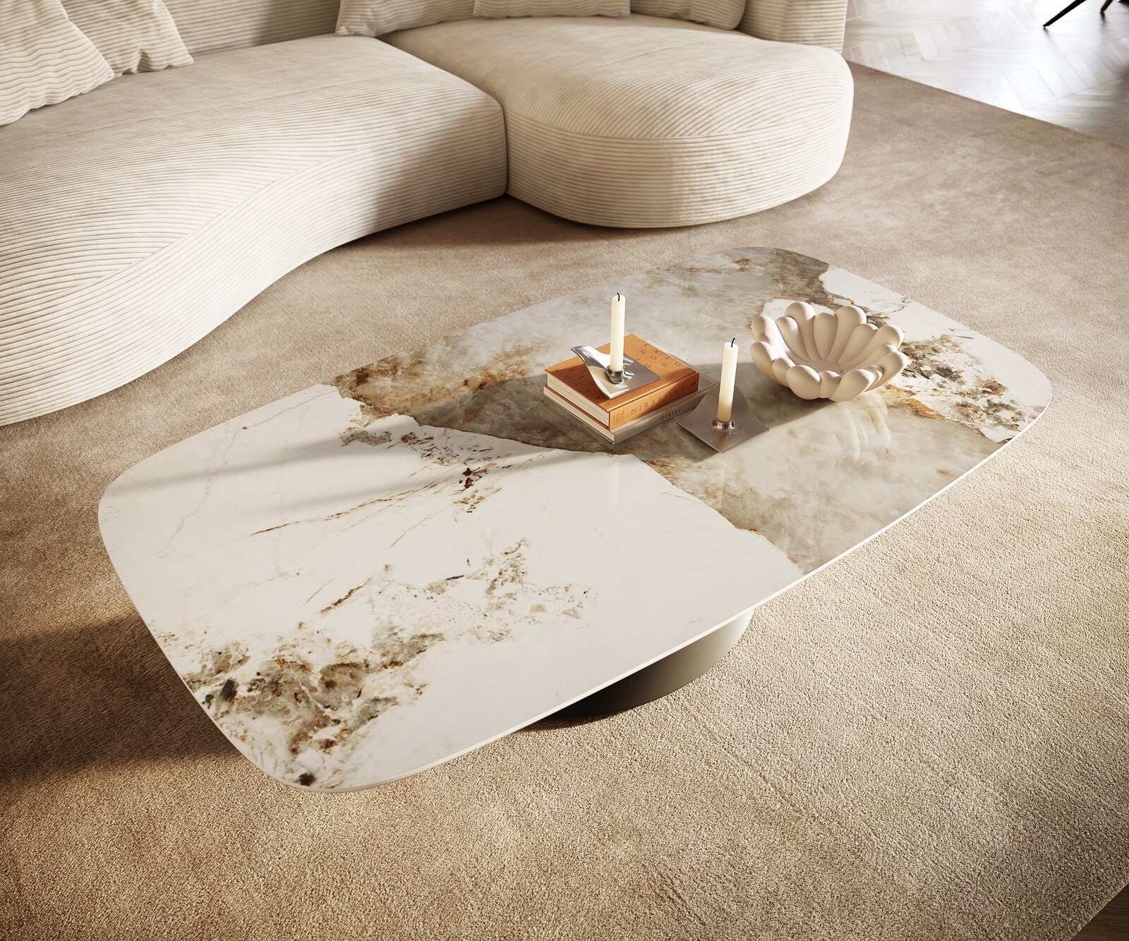 Table basse Edge Boot 140x80 cm céramique Minas Melange Conis Metall finition effet titane 6