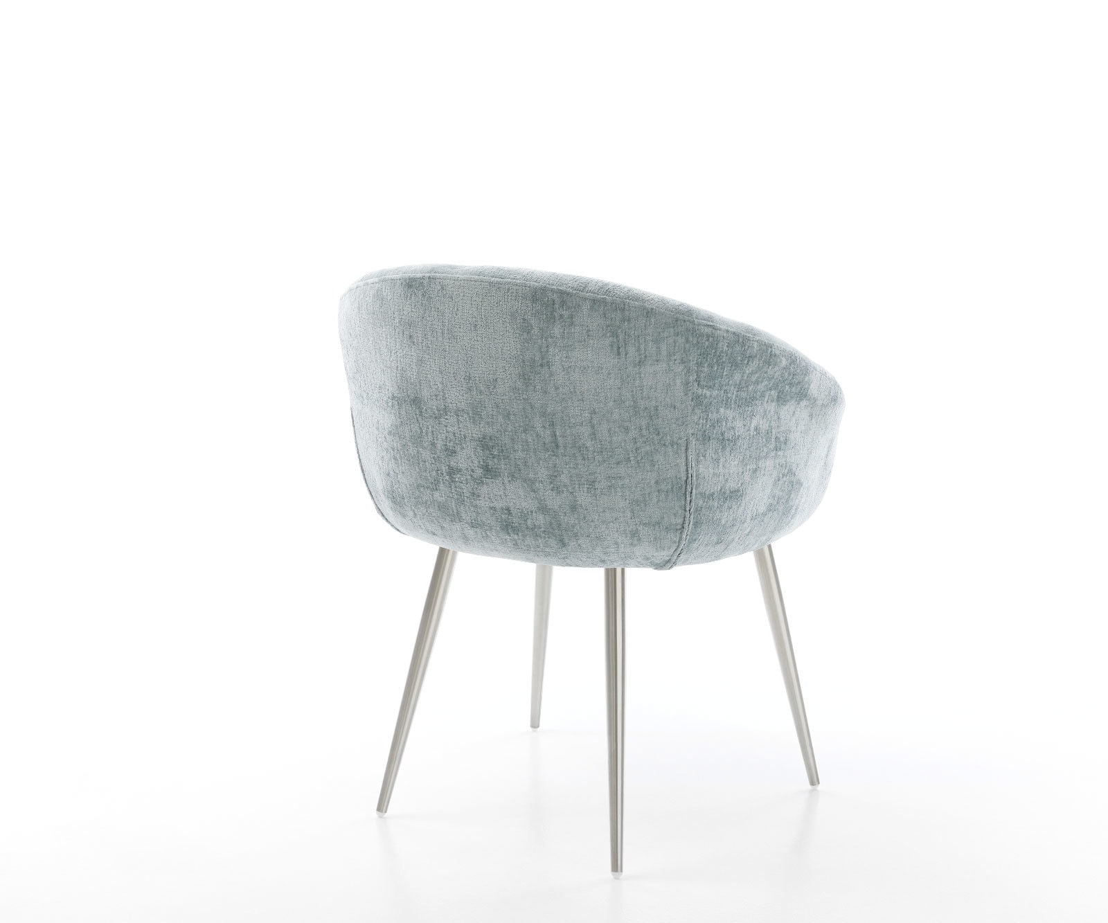 Chaise-de-salle-à-manger Vinka-Flex avec accoudoirs chenille bleu pastel 4 pieds coniques acier inoxydable brossé ressorts ensachés 4 Chaise-de-salle-à-manger Vinka-Flex avec accoudoirs chenille bleu pastel 4 pieds coniques acier inoxydable brossé ressorts ensachés 4