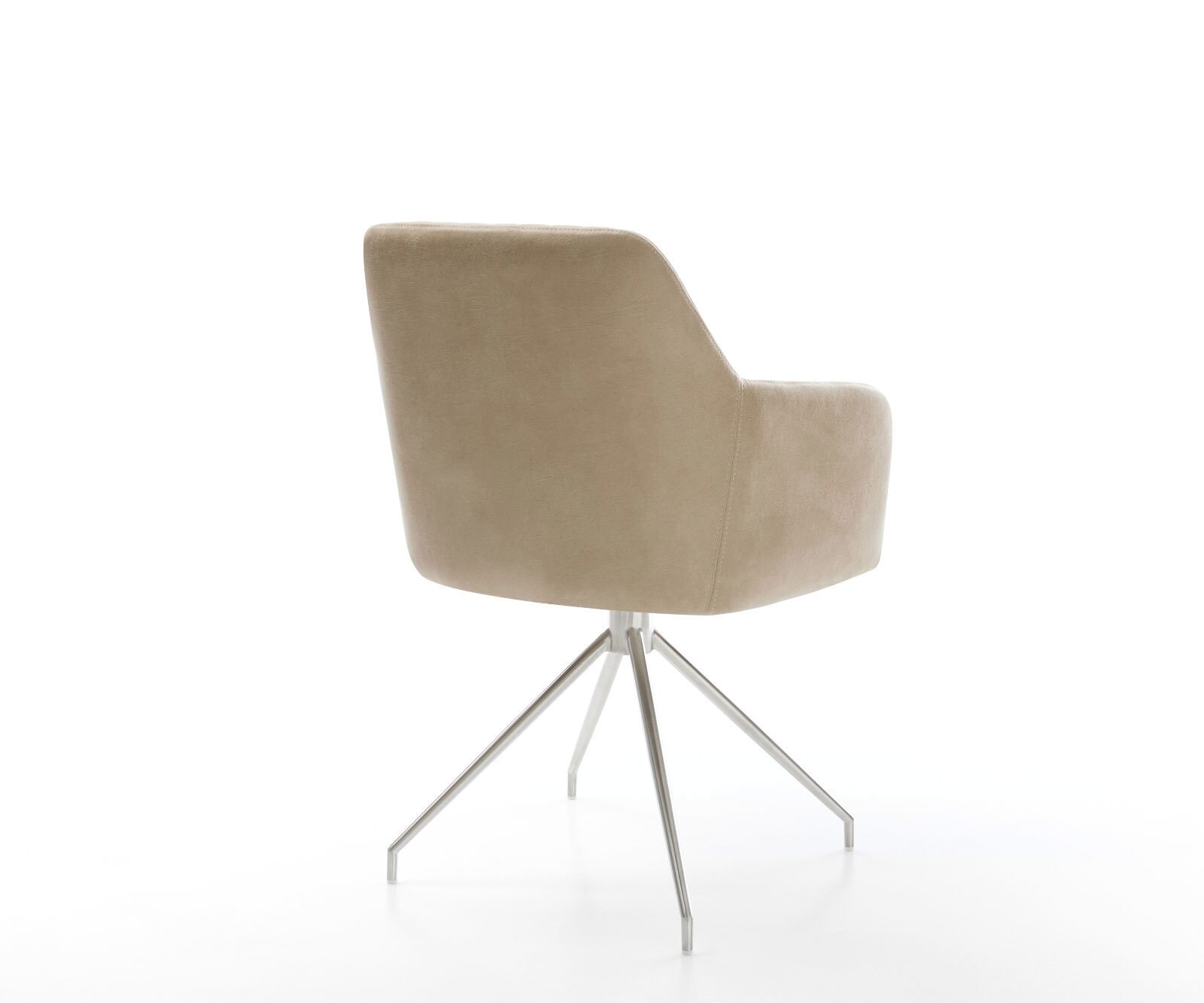 Chaise-de-salle-à-manger Greg-Flex microvelours beige vintage pied croisé conique acier inoxydable brossé ressorts ensachés 4