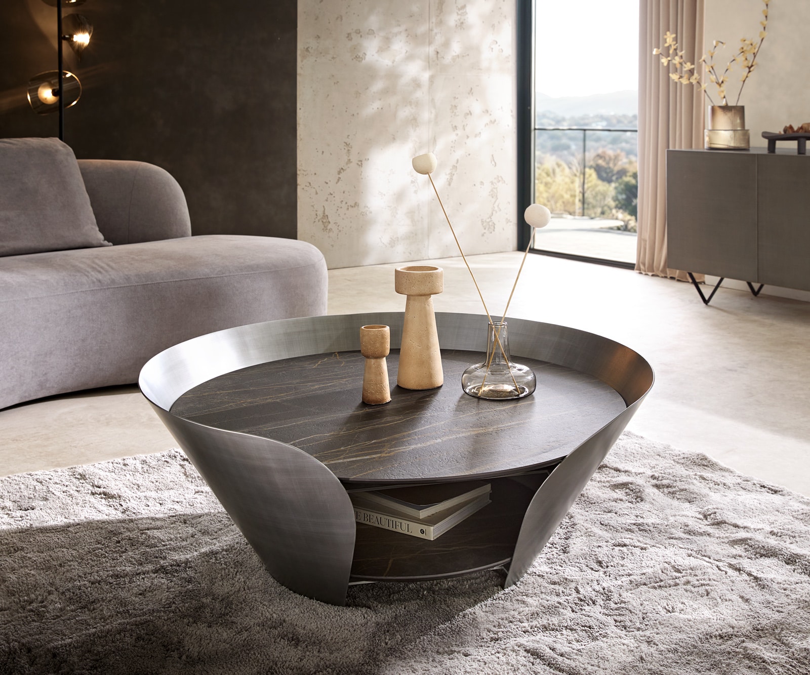 Table-basse Skafi 100x40 cm Céramique Laminam® Noir Désir Marron Métallique Argenté Table-basse Skafi 100x40 cm Céramique Laminam® Noir Désir Marron Métallique Argenté