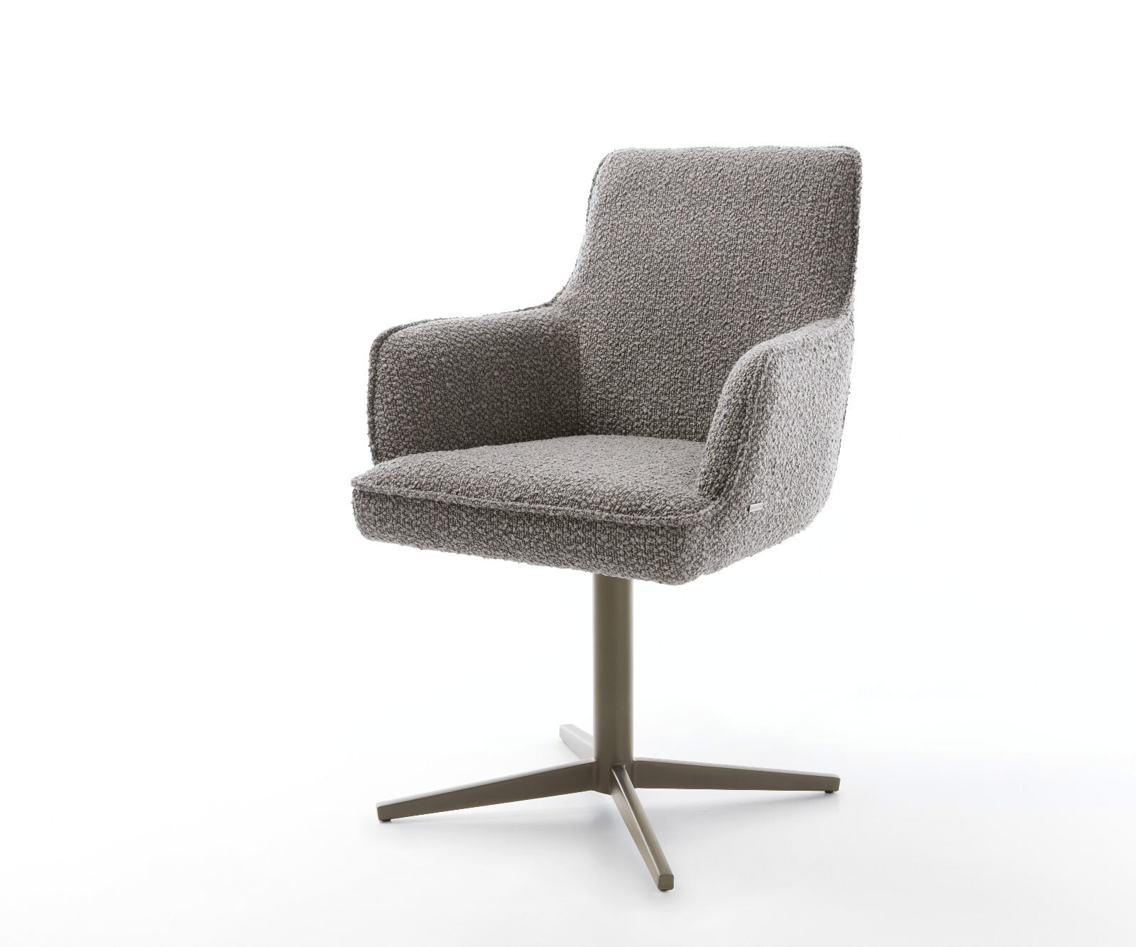 Chaise-pivotante Heira-Flex avec accoudoirs bouclé gris argenté pied de chaise 4 branches aspect titane pivotement sur 360° ressorts ensachés