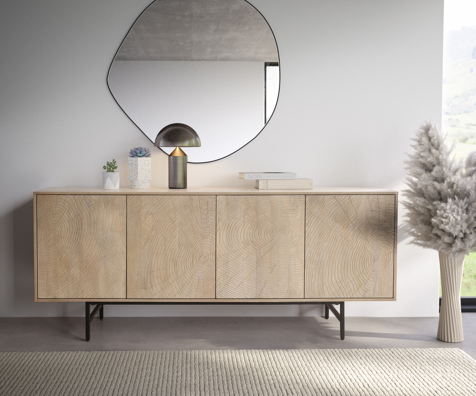 Buffet Wiara 180 cm Mangue White Wash Métal noir 4 portes 1 Buffet Wiara 180 cm Mangue White Wash Métal noir 4 portes 1