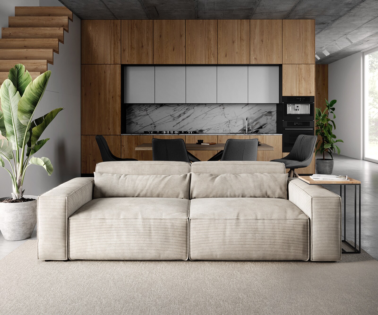 Grand Canapé Sirpio 230x95 cm Velours côtelé Beige 1