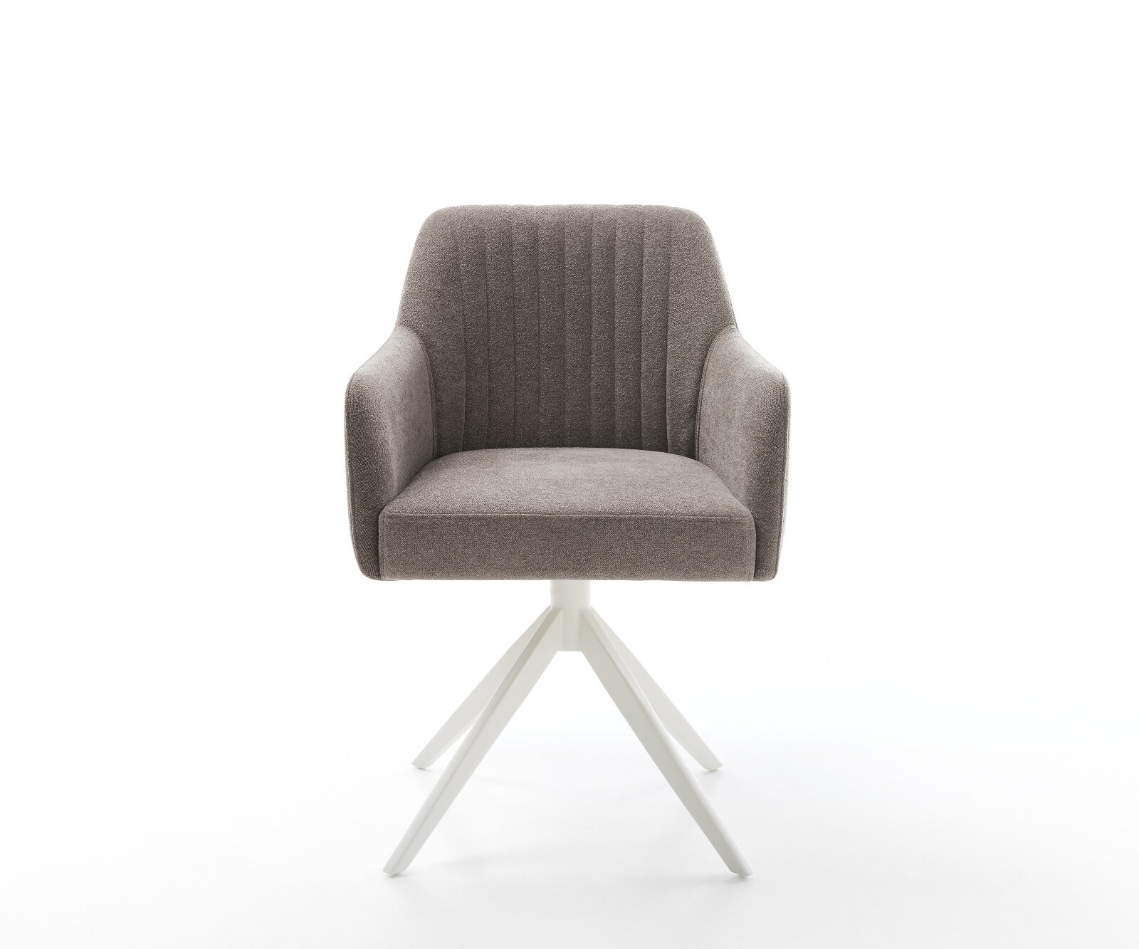 Chaise-pivotante Greg-Flex tissu structuré doux taupe pied croisé large blanc pivotement sur 360° fonction bascule ressorts ensachés 2