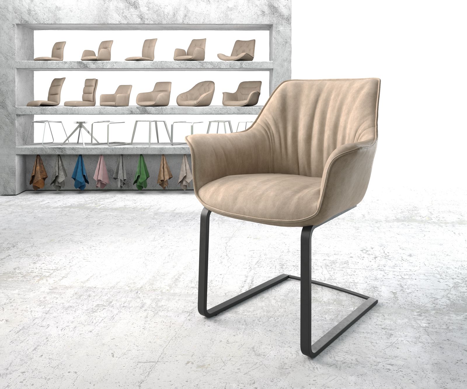 Cantilever Keila-Flex avec accoudoirs beige vintage cantilever plat noir